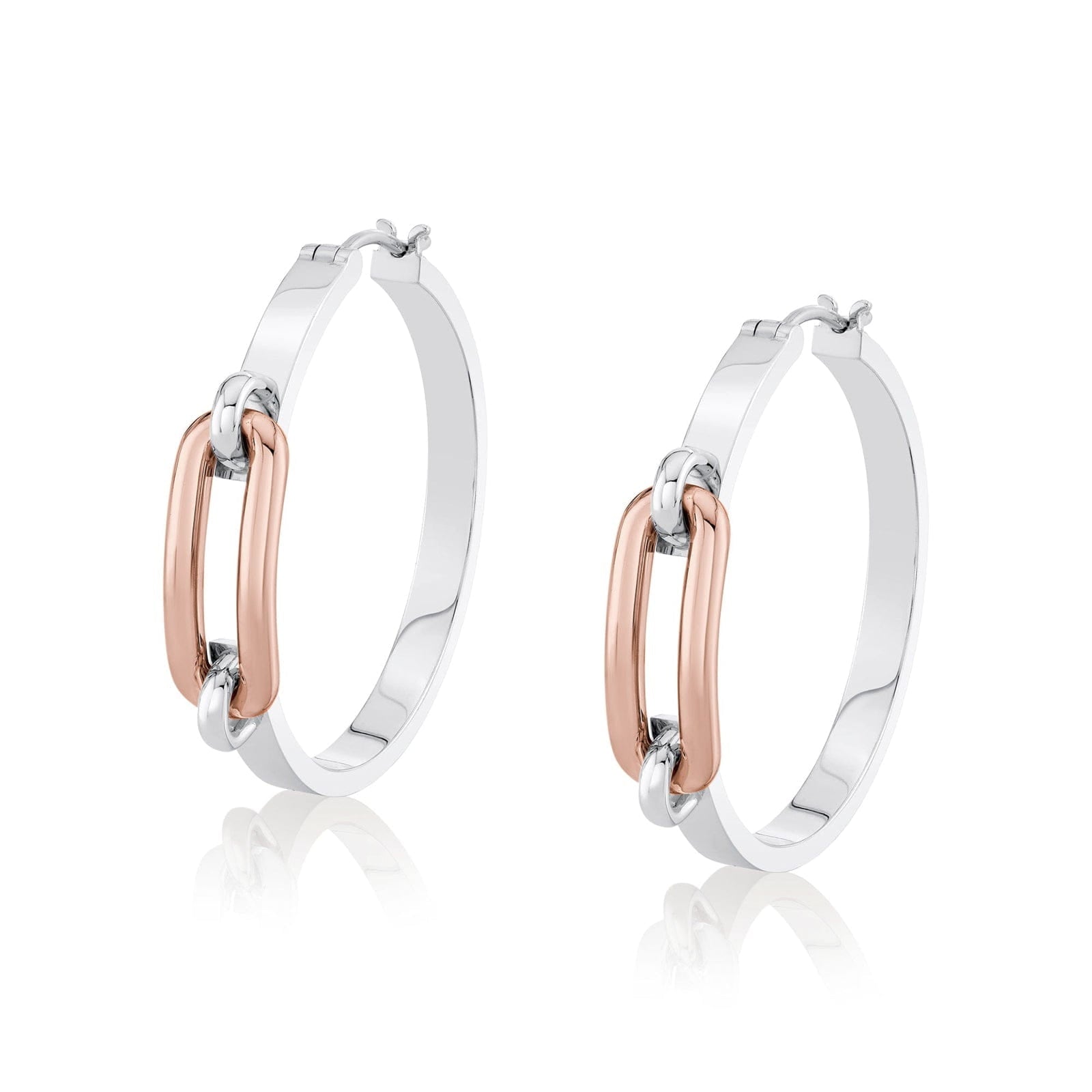 MICHAEL M Earrings Silver with 18K Rose Gold Link Hoop Earrings in Gold & Silver S-ER362-HP