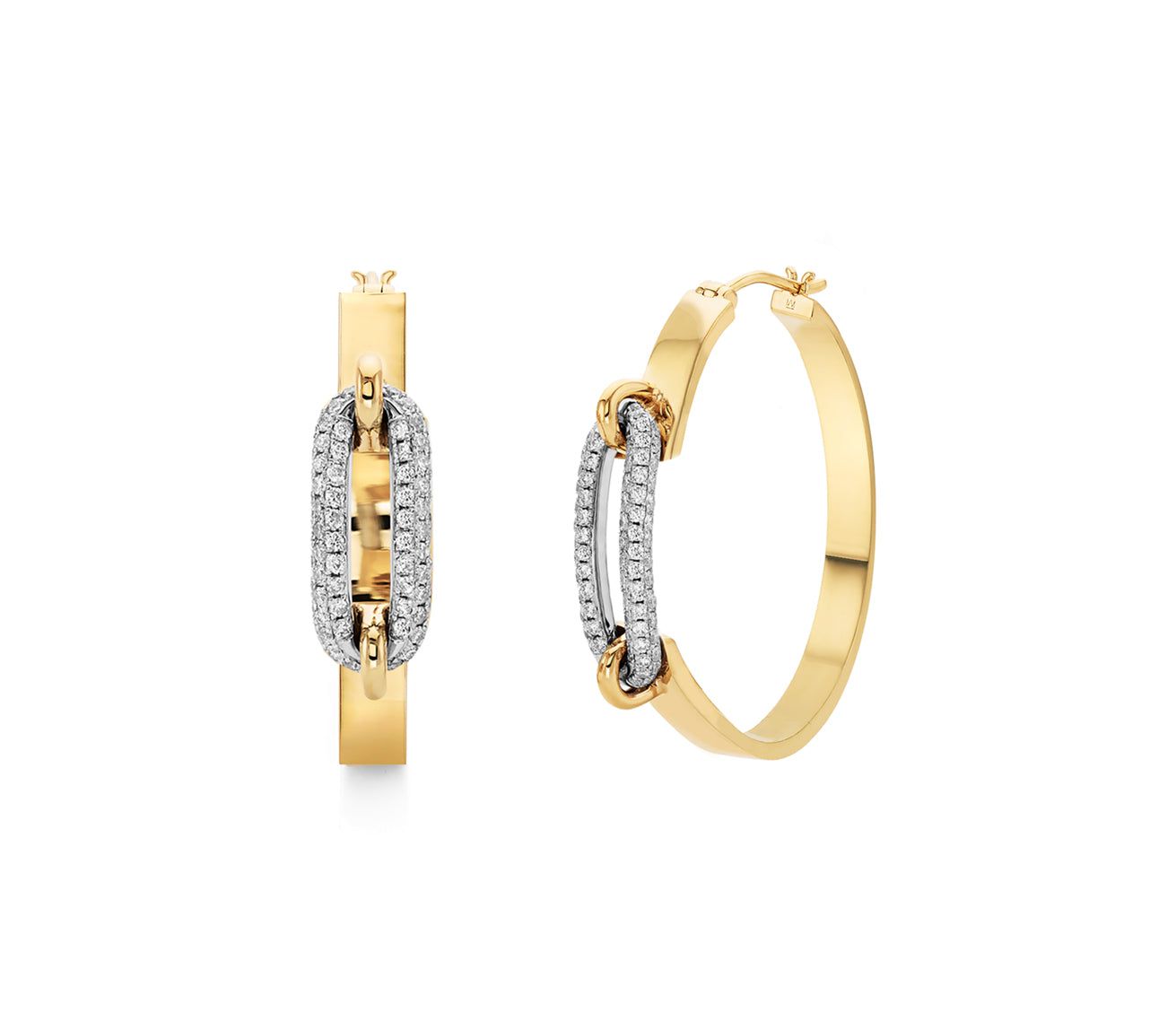 MICHAEL M Earrings Two Tone Pavé Luxe Link Hoop Earrings