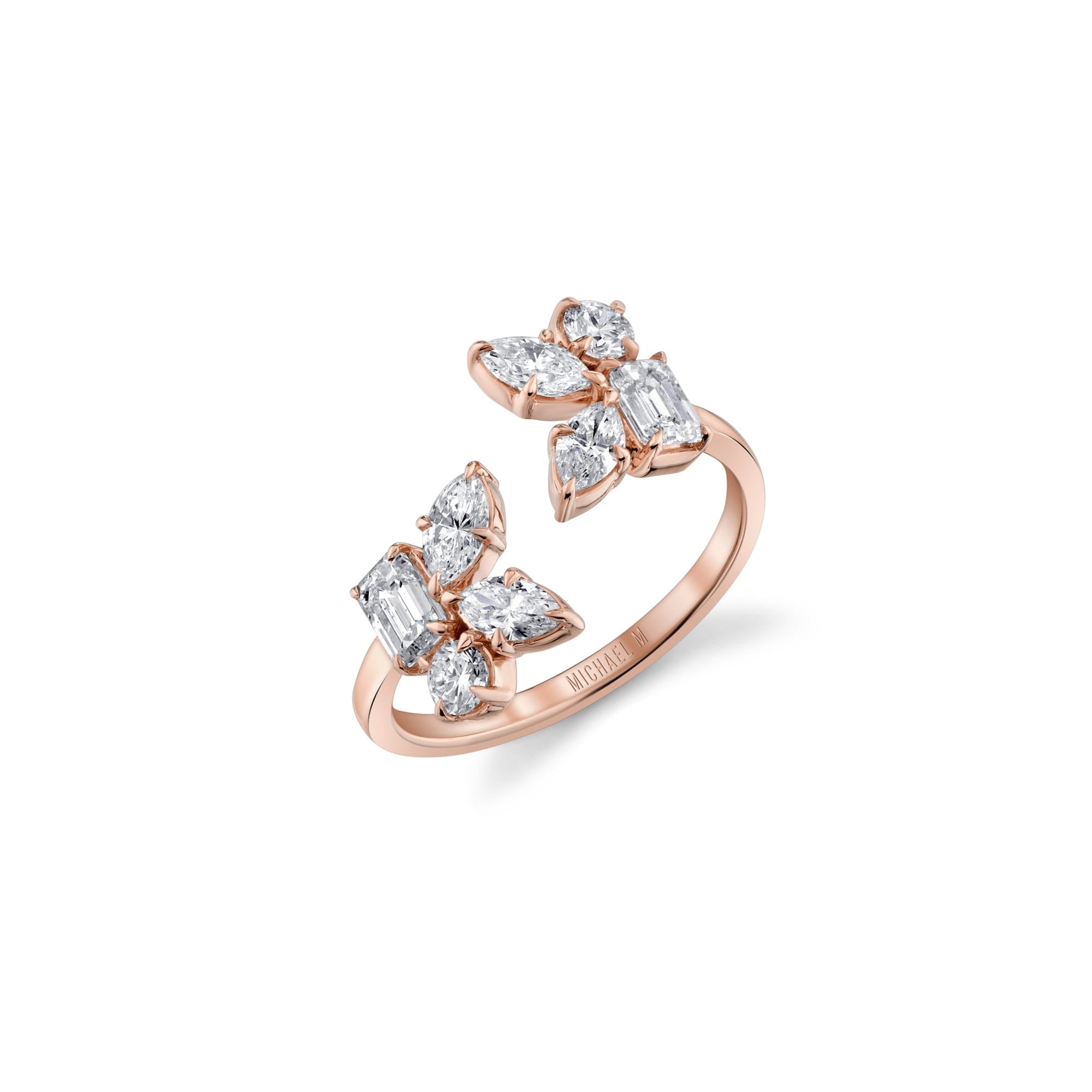MICHAEL M Engagement Rings 18K Rose Gold / 4 Montage Cluster Bypass Ring F412-4-RG