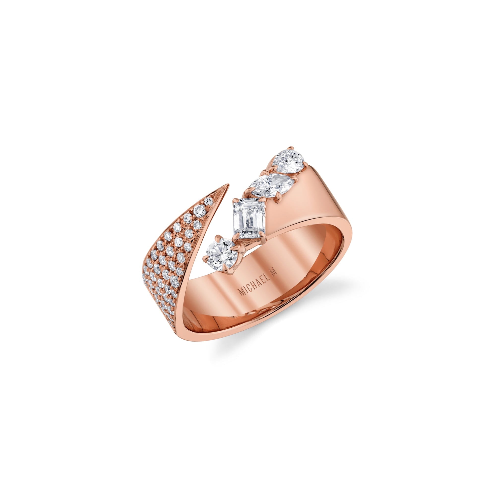 MICHAEL M Engagement Rings 18K Rose Gold / 4 Montage Diamond Split Band With Pave B551-4-RG