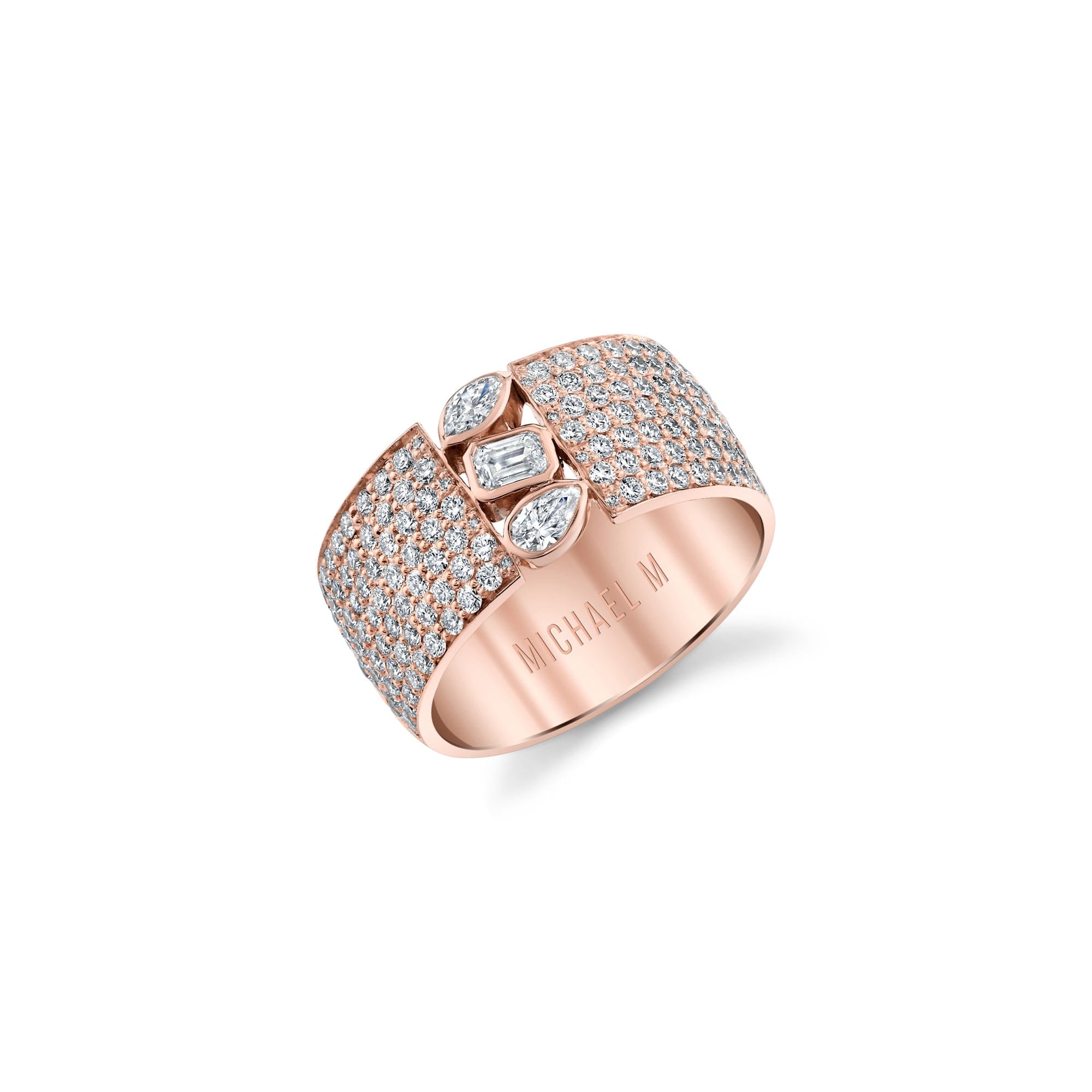 MICHAEL M Engagement Rings 18K Rose Gold / 4 Montage Pave Cigar Band F409PV-4-RG