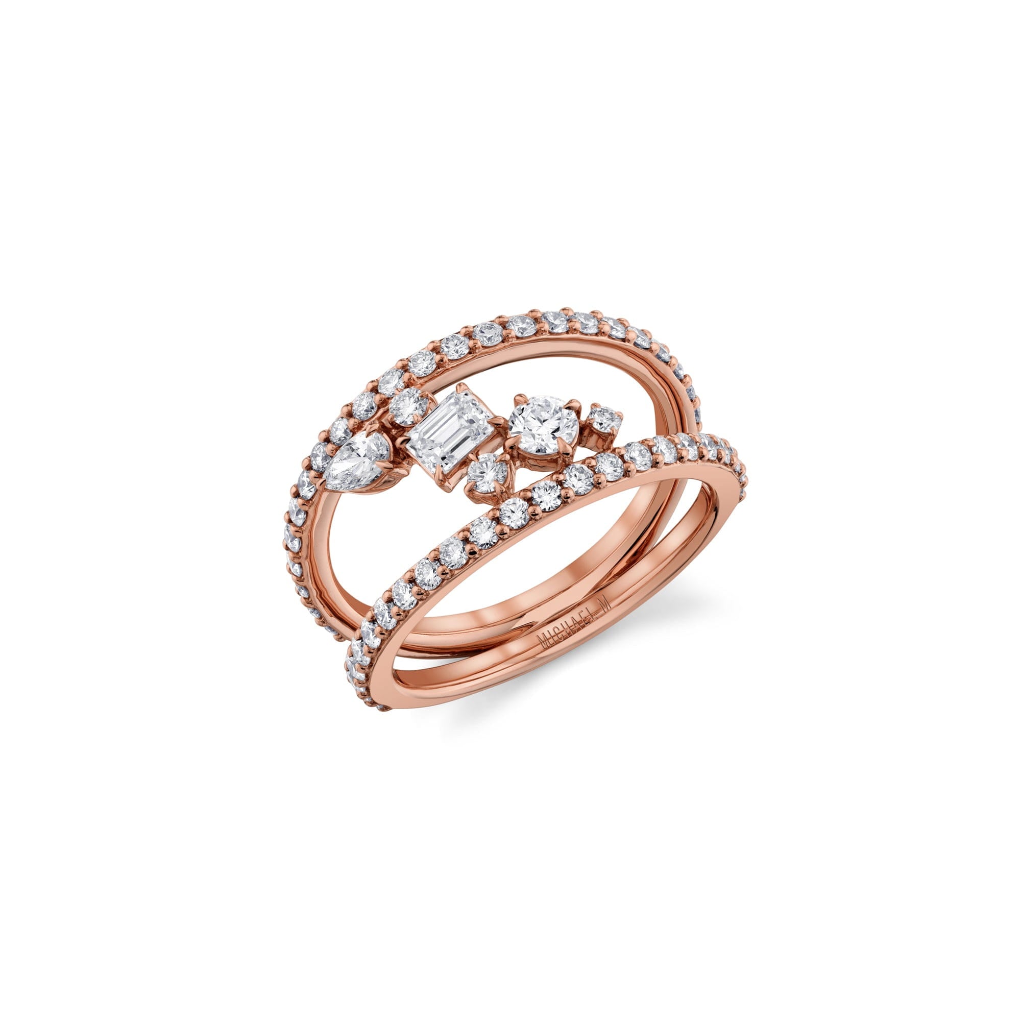 MICHAEL M Engagement Rings 18K Rose Gold / 4 Montage Single Cluster Tension Band F414-4-RG