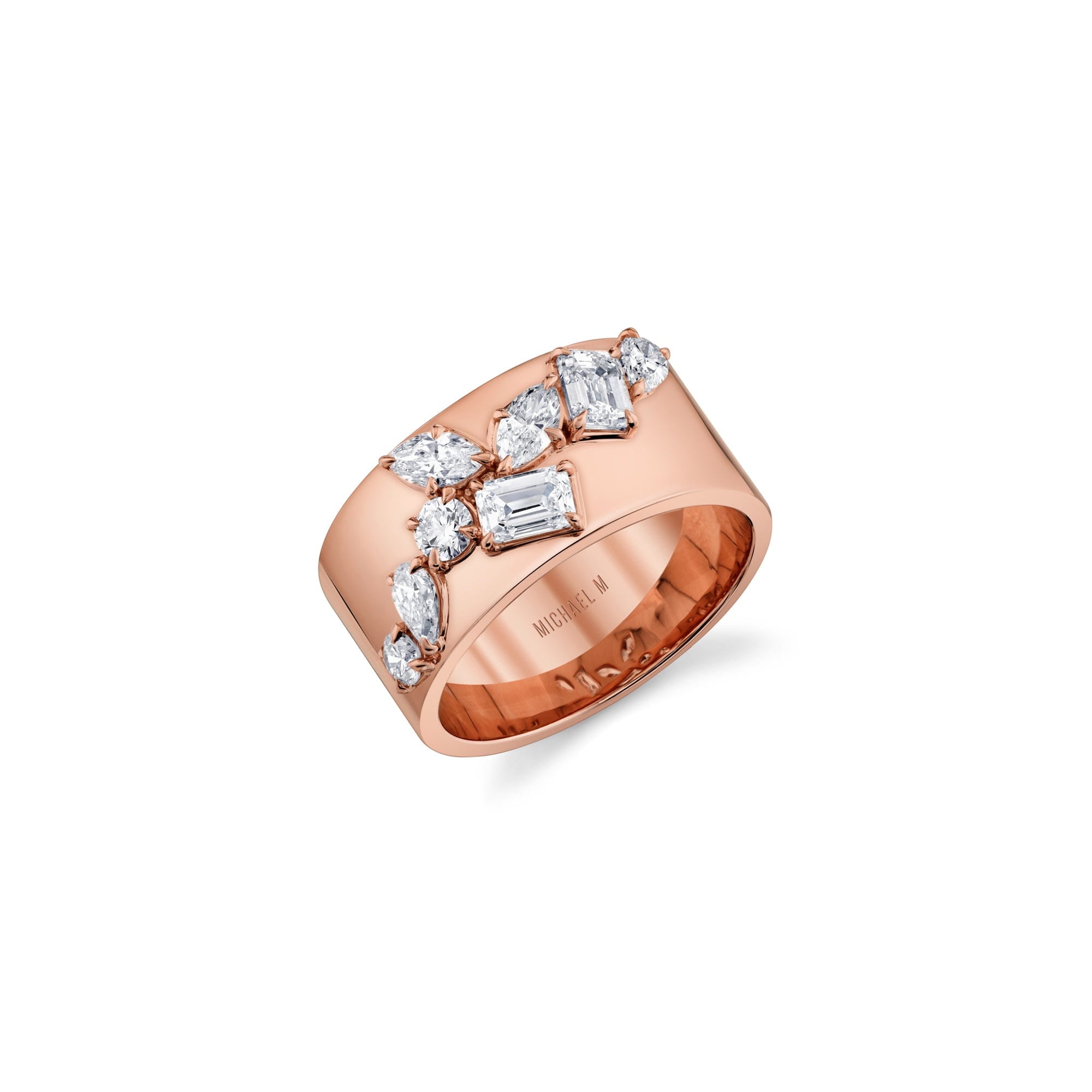 MICHAEL M Engagement Rings 18K Rose Gold / 4 Montage Wide Cluster Band B549-4-RG