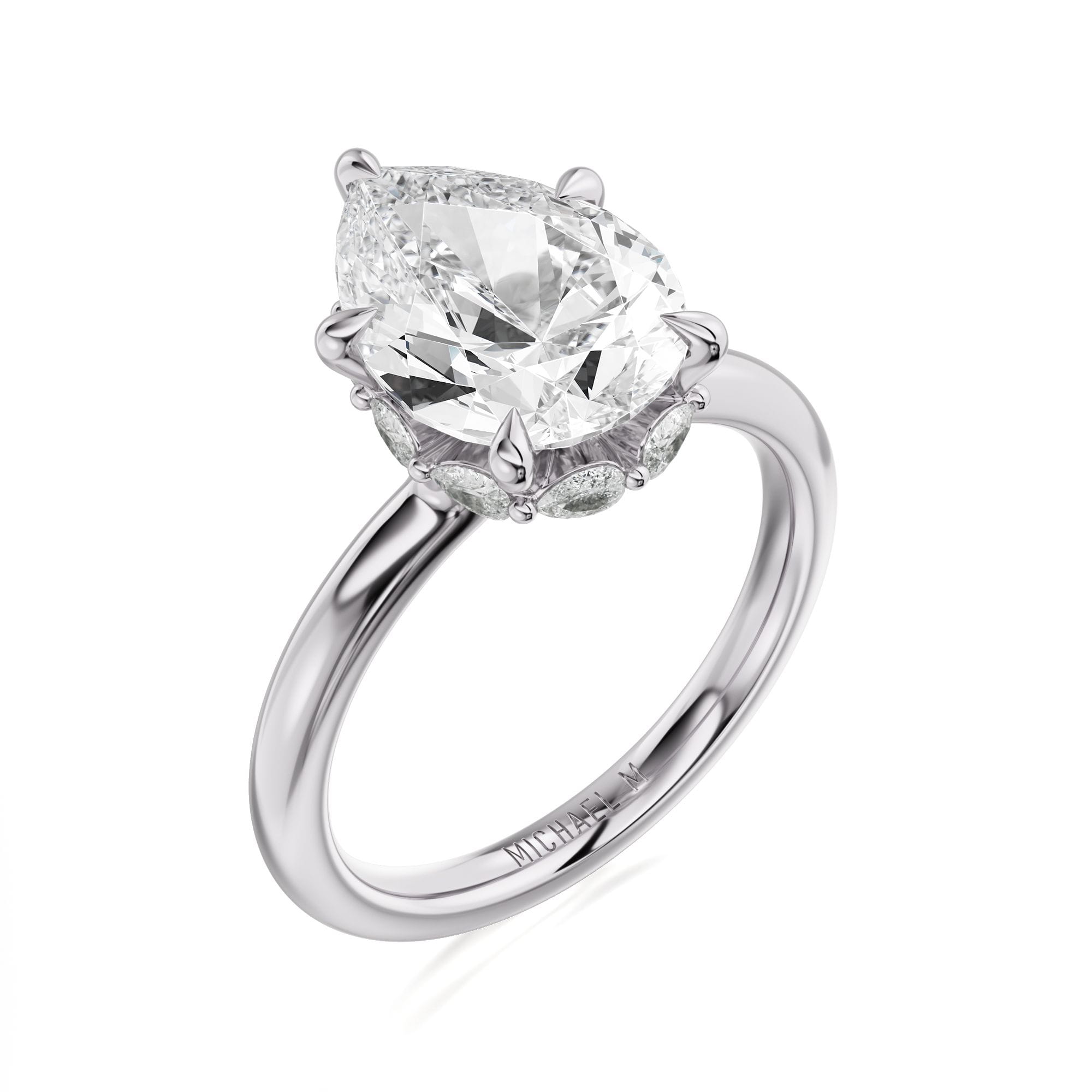 MICHAEL M Engagement Rings 18K White Gold / 4 / 1.5 Monarch R855 Pear R855-1.5