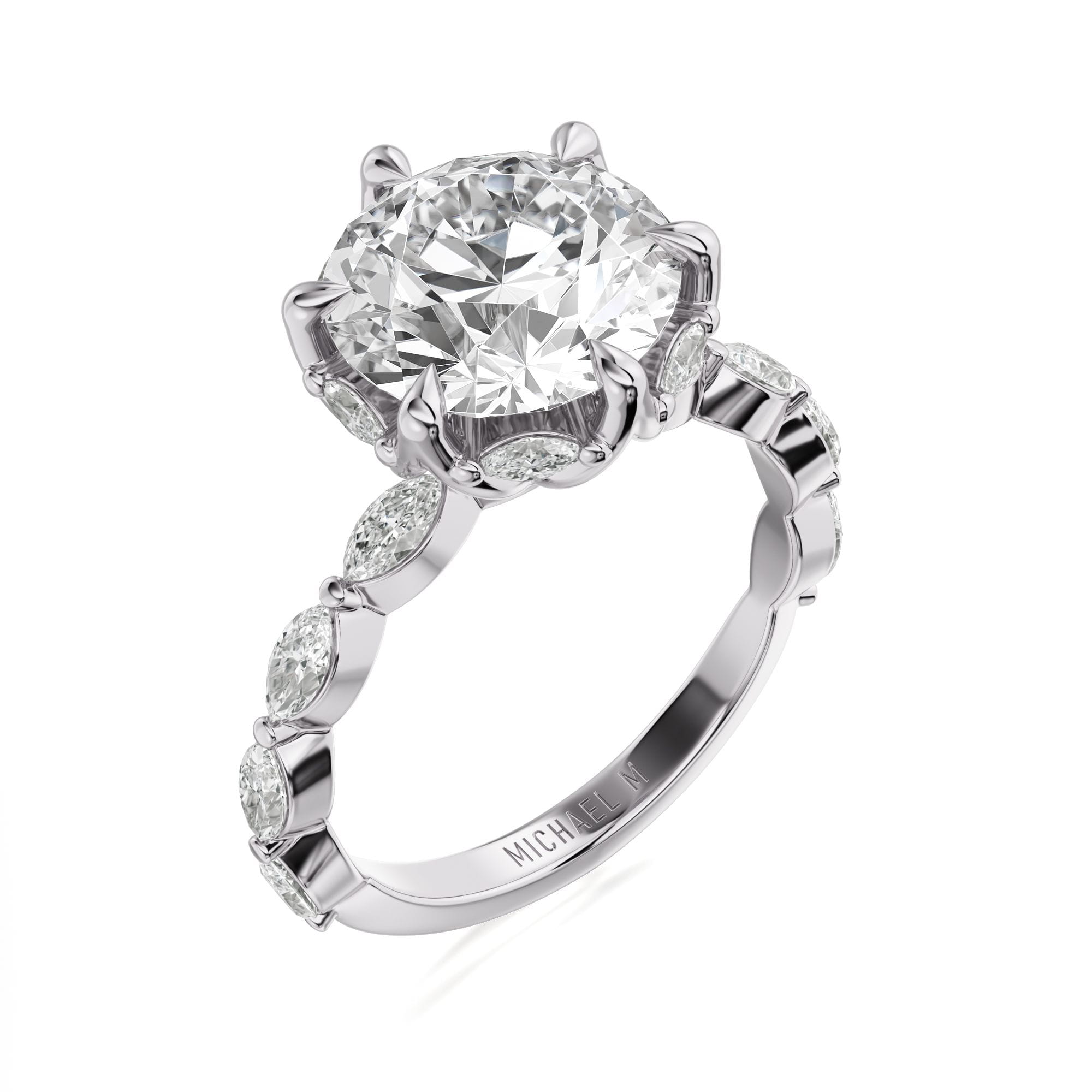 MICHAEL M Engagement Rings 18K White Gold / 4 / 1 Bouquet R856 Round R856-1