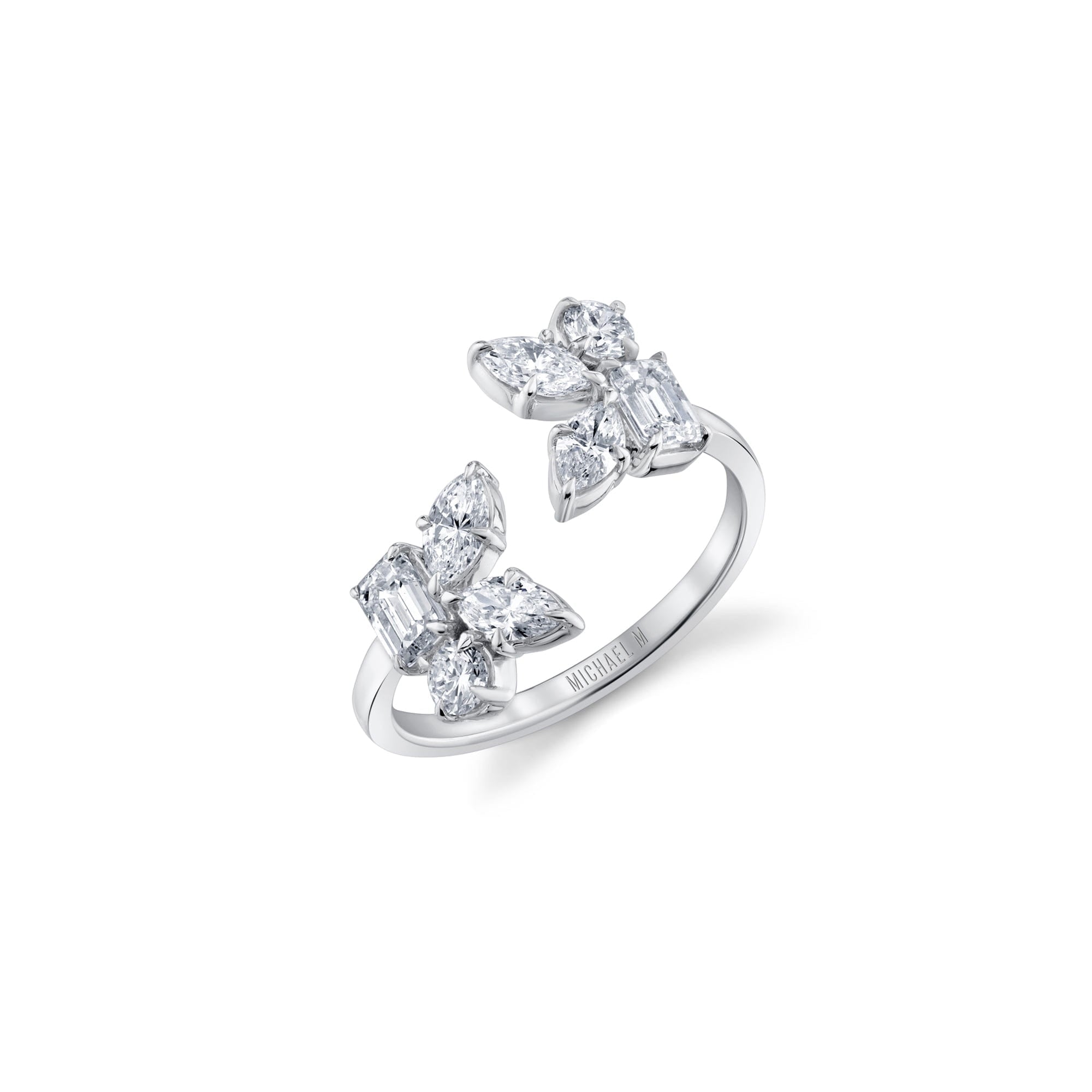 MICHAEL M Engagement Rings 18K White Gold / 4 Montage Cluster Bypass Ring F412-4-WG