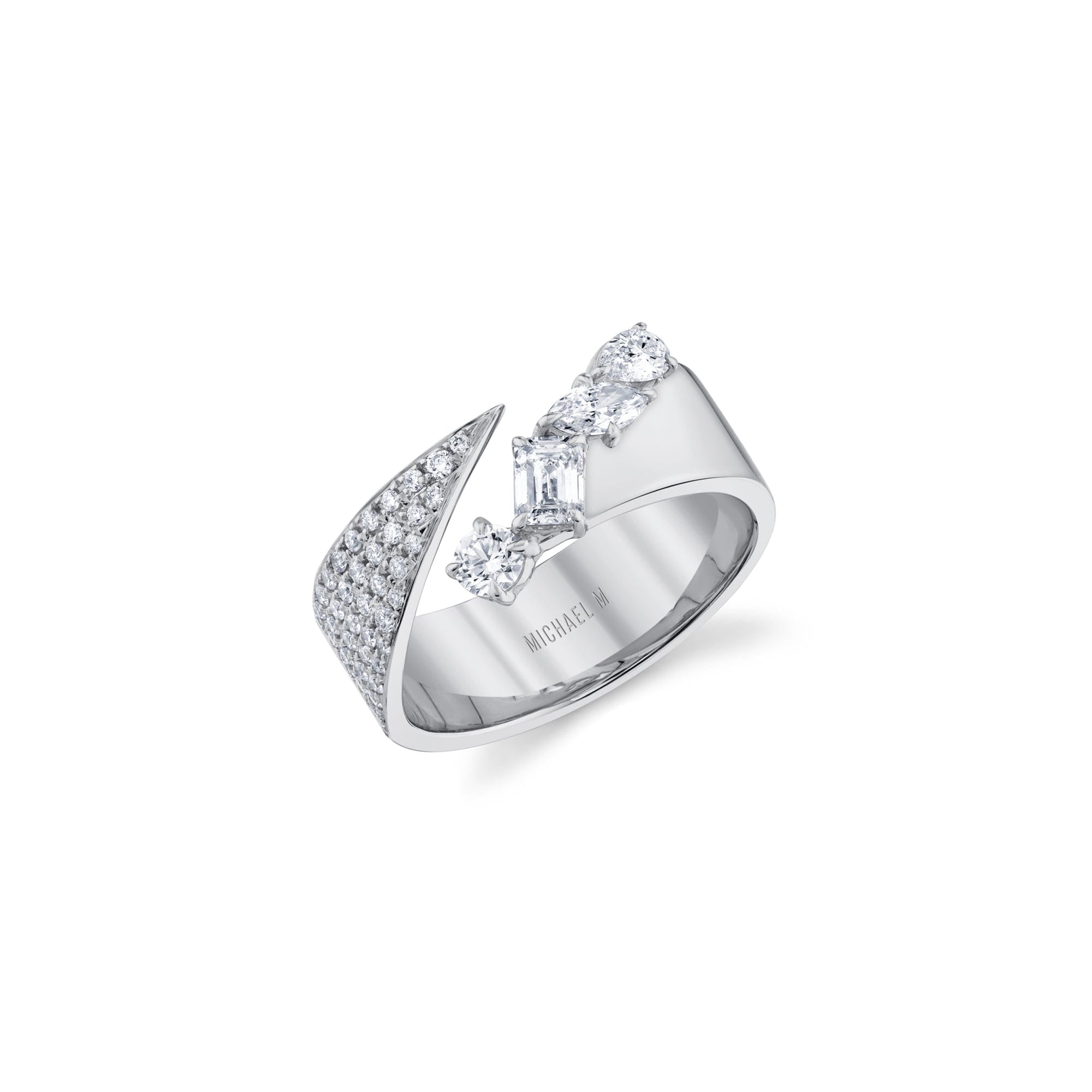 MICHAEL M Engagement Rings 18K White Gold / 4 Montage Diamond Split Band With Pave B551-4-WG