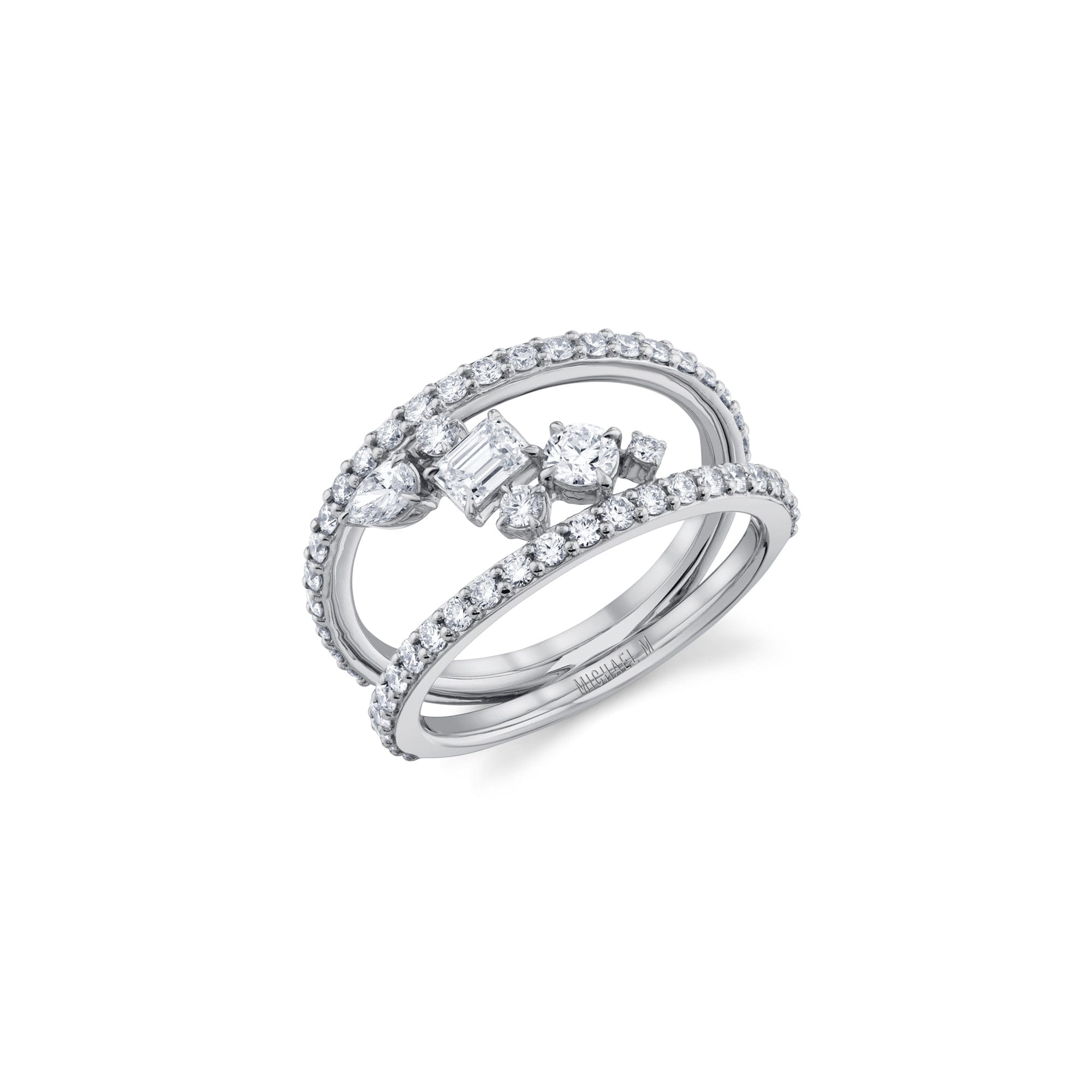 MICHAEL M Engagement Rings 18K White Gold / 4 Montage Single Cluster Tension Band F414-4-WG