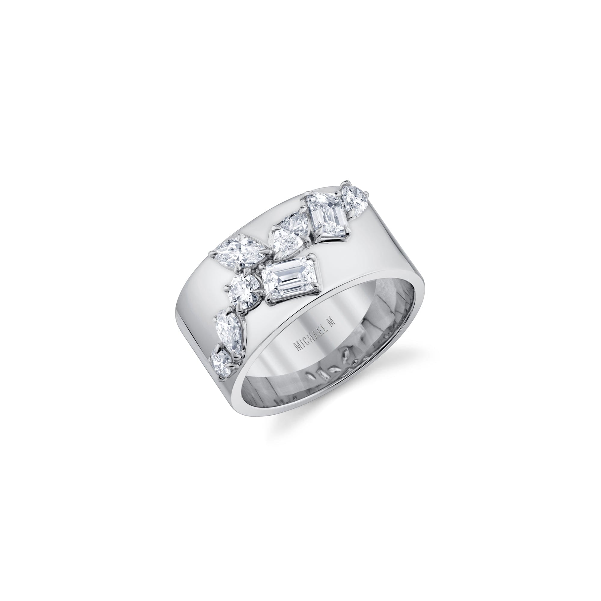 MICHAEL M Engagement Rings 18K White Gold / 4 Montage Wide Cluster Band B549-4-WG