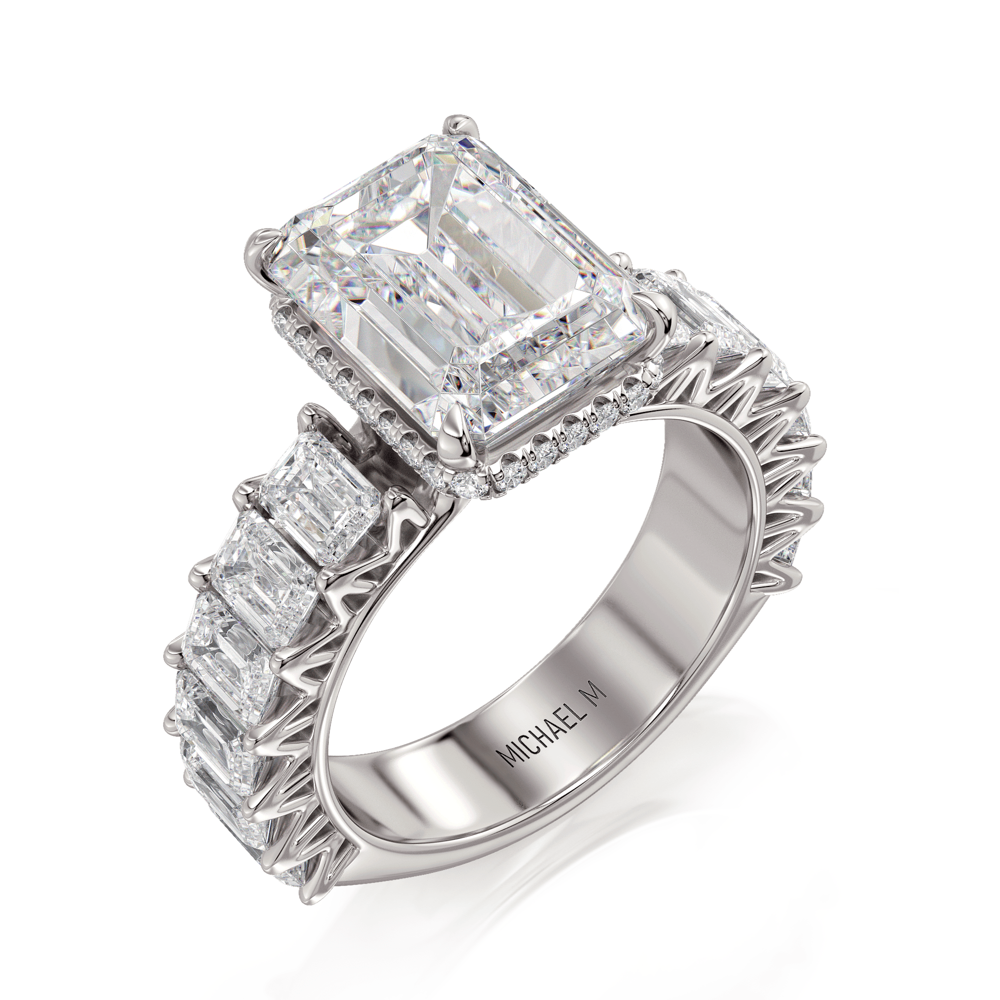 MICHAEL M Engagement Rings 18K White Gold Meksian R904-3 Emerald