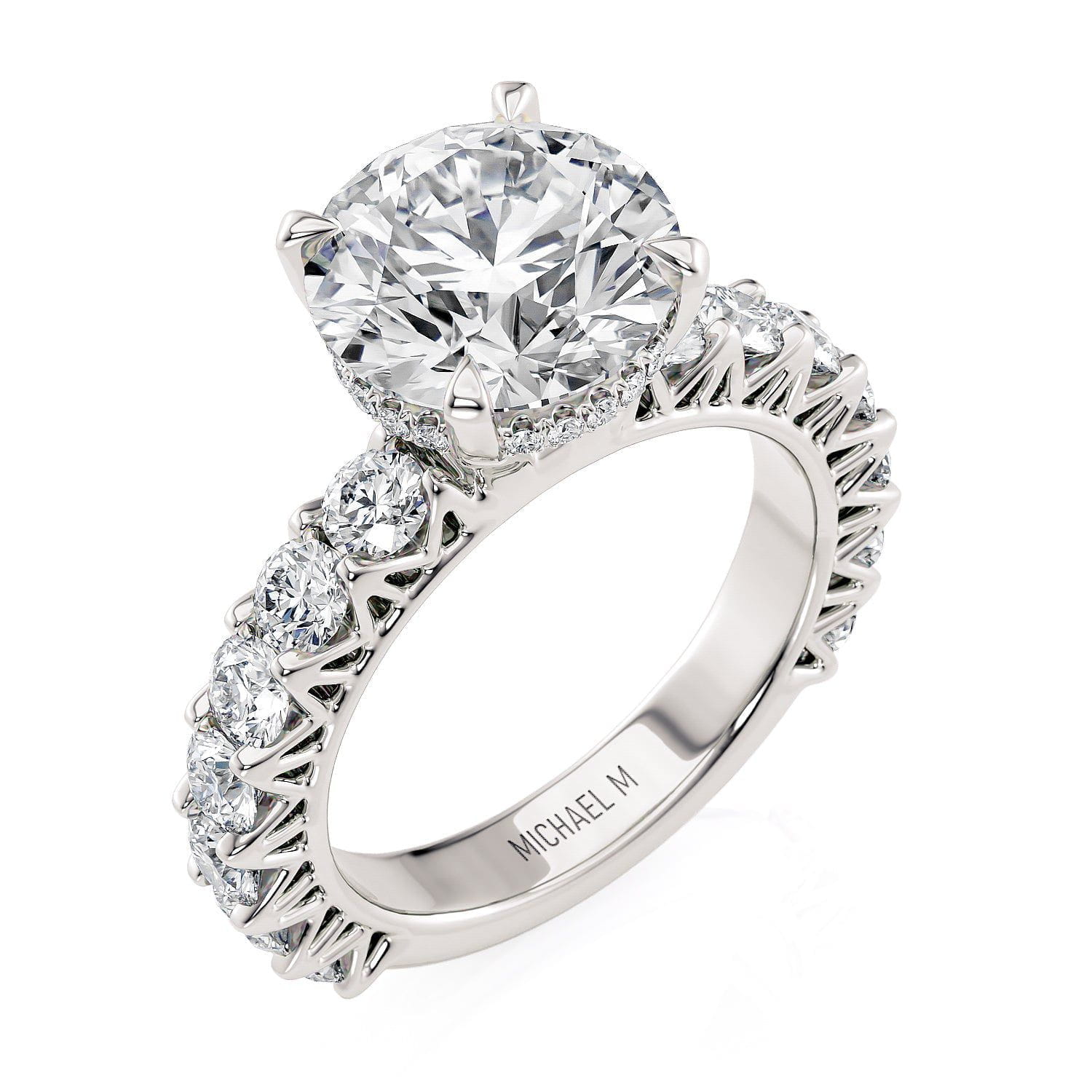 MICHAEL M Engagement Rings 18K White Gold Meksian Round Hidden Halo ICR902-3RD