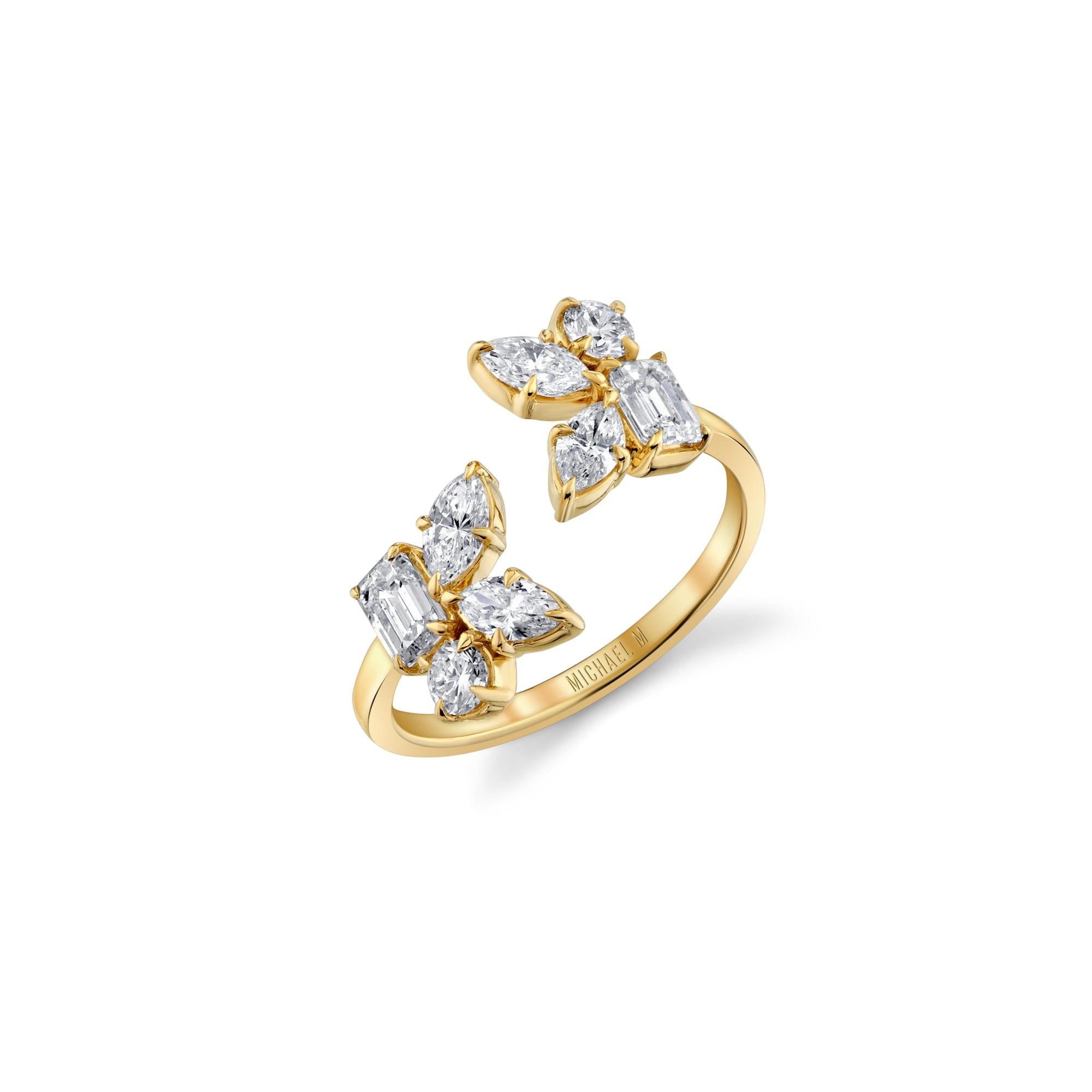 MICHAEL M Engagement Rings 18K Yellow Gold / 4 Montage Cluster Bypass Ring F412-4-YG