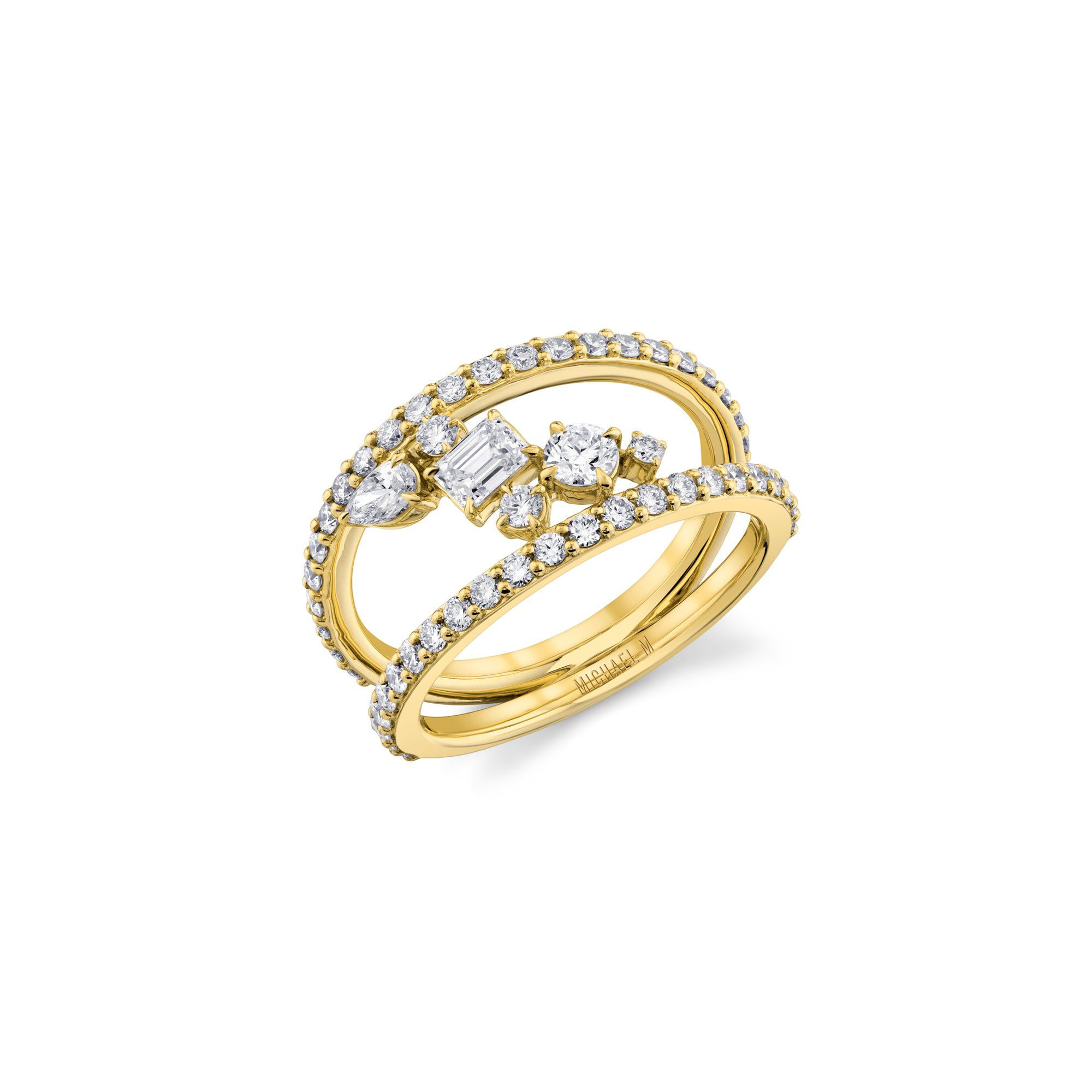 MICHAEL M Engagement Rings 18K Yellow Gold / 4 Montage Single Cluster Tension Band F414-4-YG