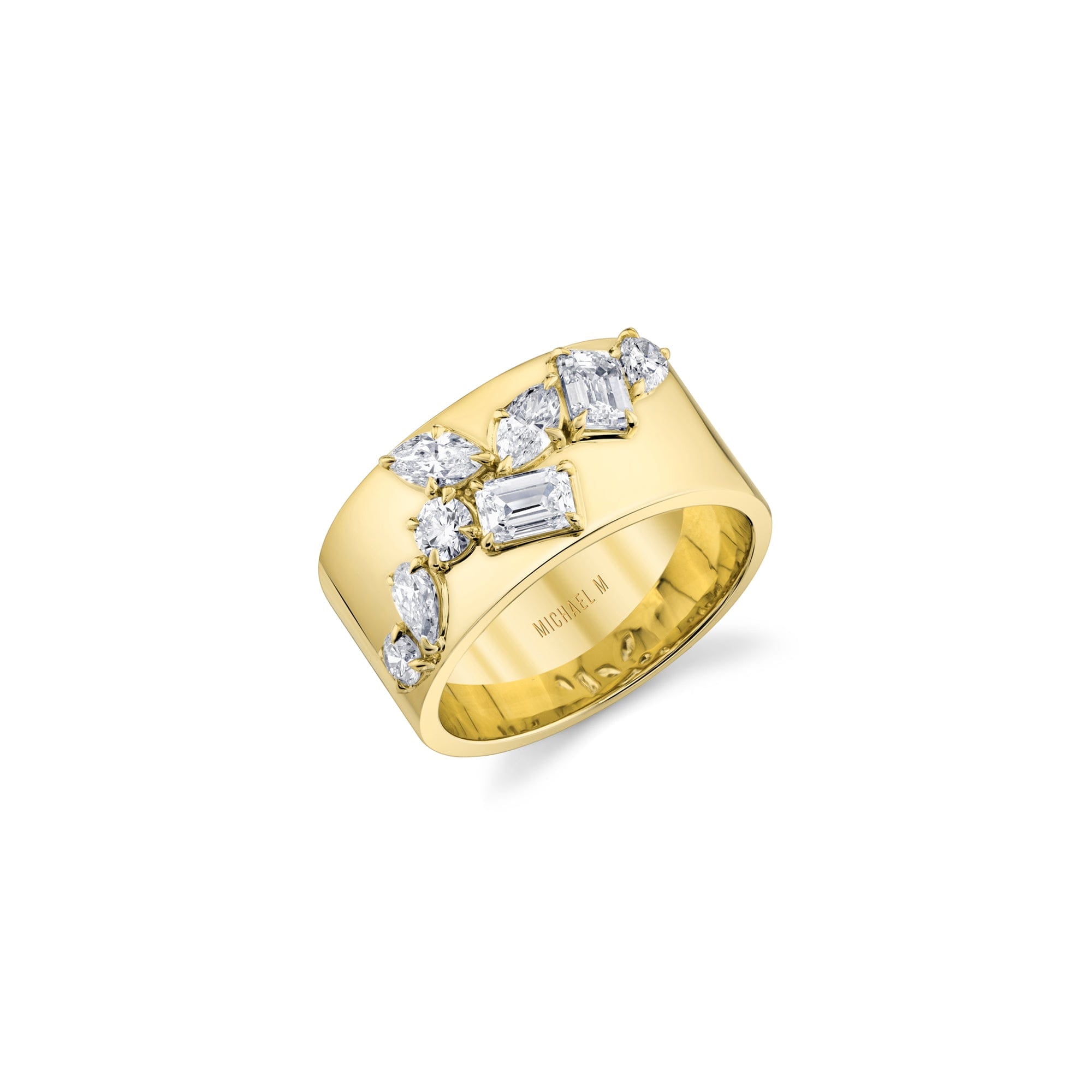 MICHAEL M Engagement Rings 18K Yellow Gold / 4 Montage Wide Cluster Band B549-4-YG