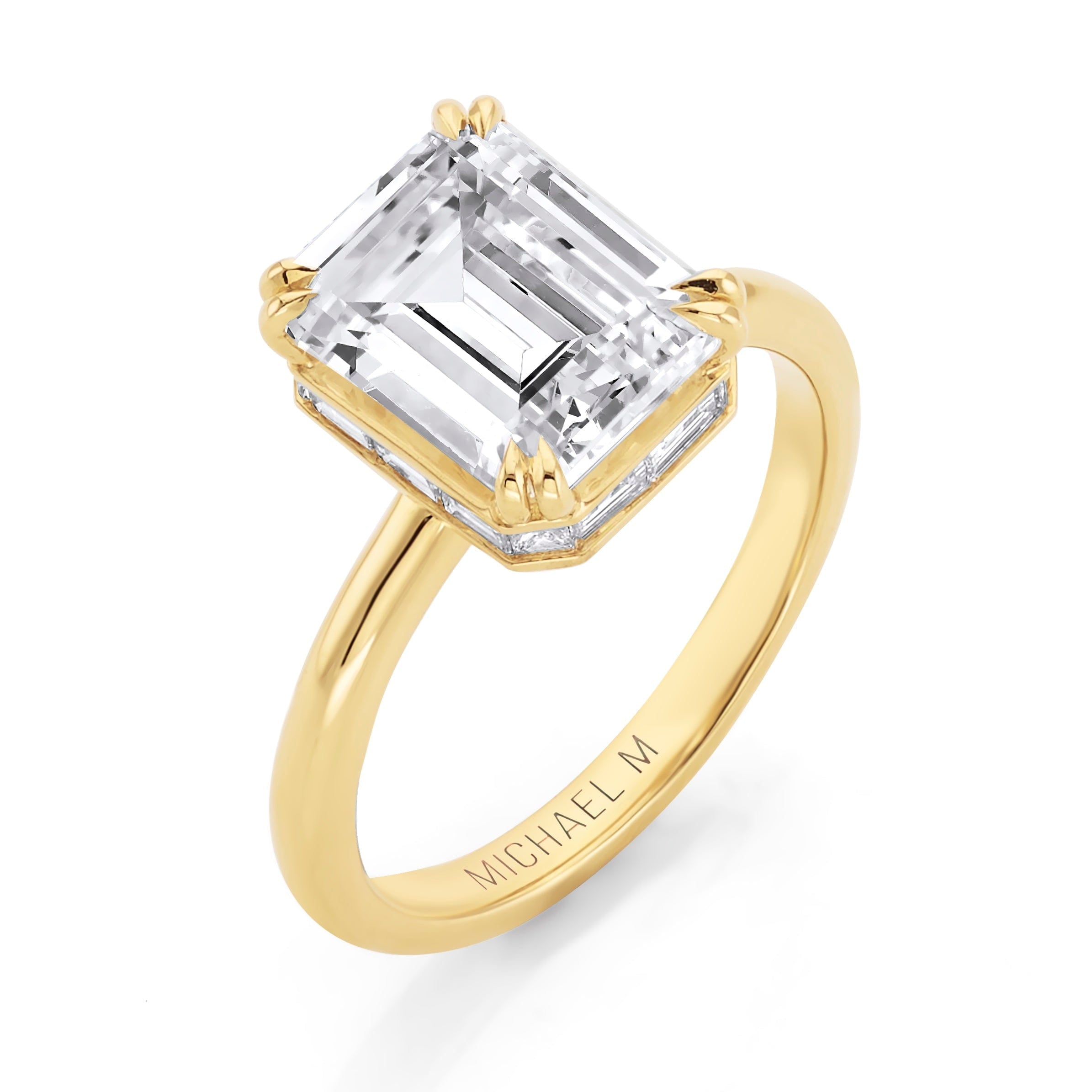 MICHAEL M Engagement Rings 18K Yellow Gold Monarch Emerald Hidden Halo IR809-3EM