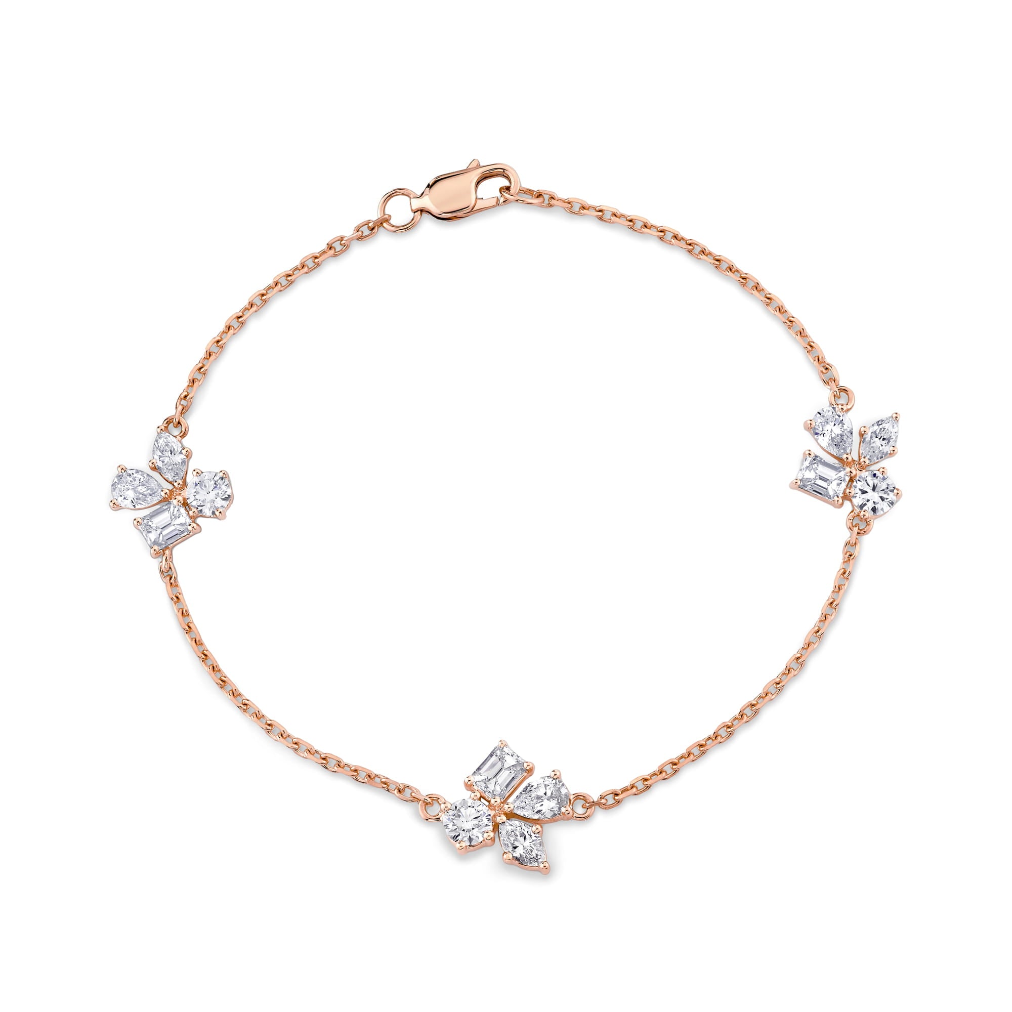 MICHAEL M Fashion Bracelets 18K Rose Gold / Small Montage 3 Cluster Chain Bracelet BR542S