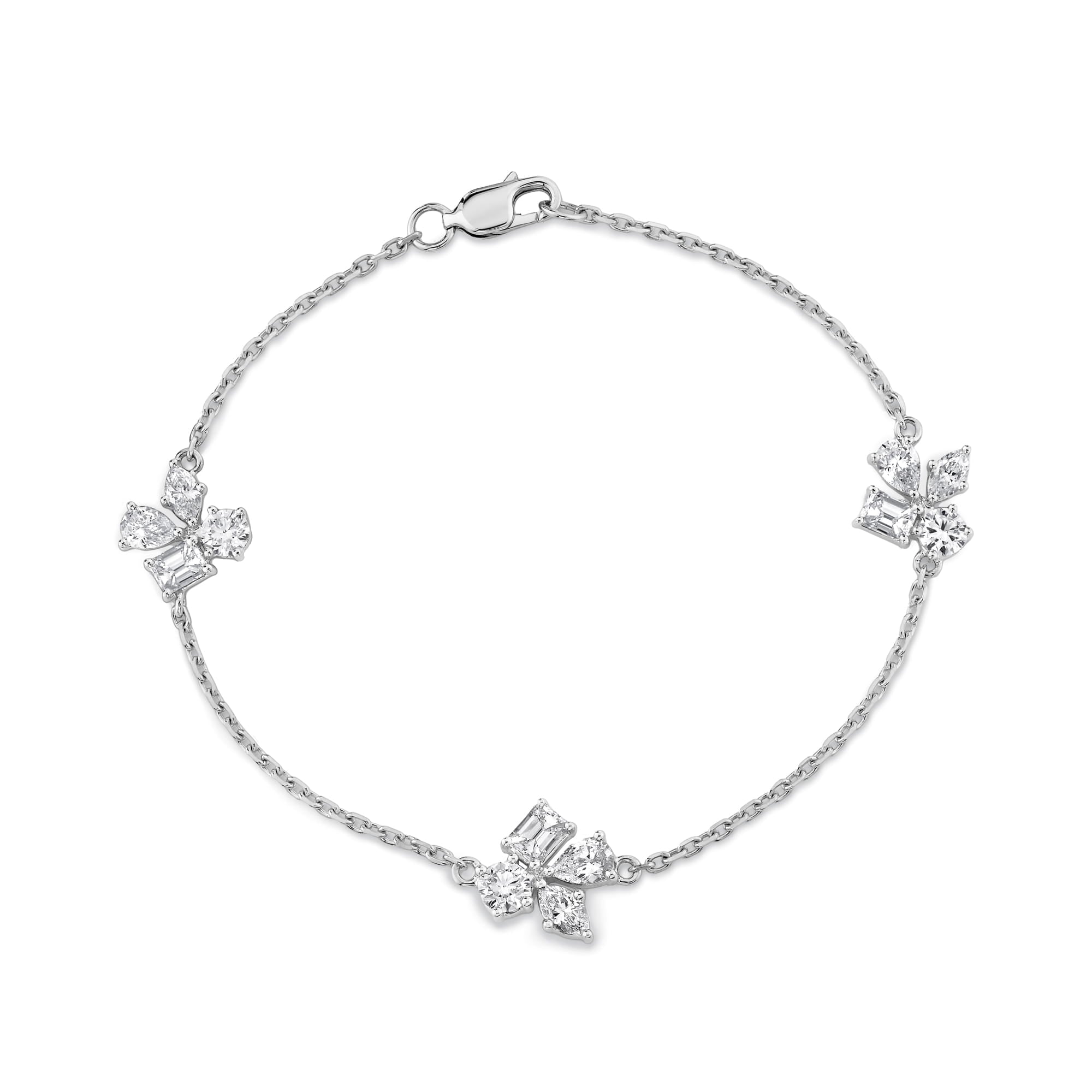 MICHAEL M Fashion Bracelets 18K White Gold / Small Montage 3 Cluster Chain Bracelet BR542S