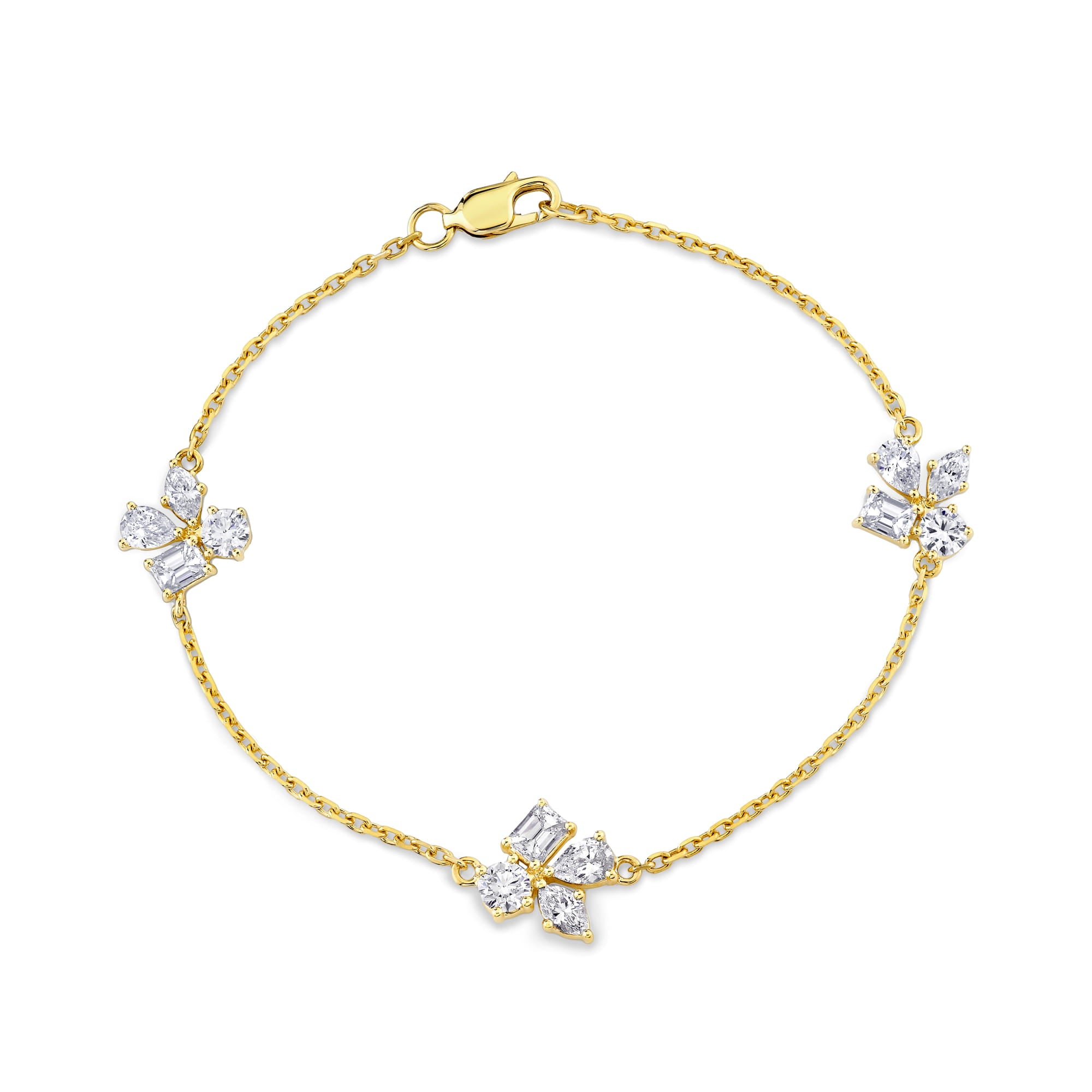 MICHAEL M Fashion Bracelets 18K Yellow Gold / Small Montage 3 Cluster Chain Bracelet BR542S