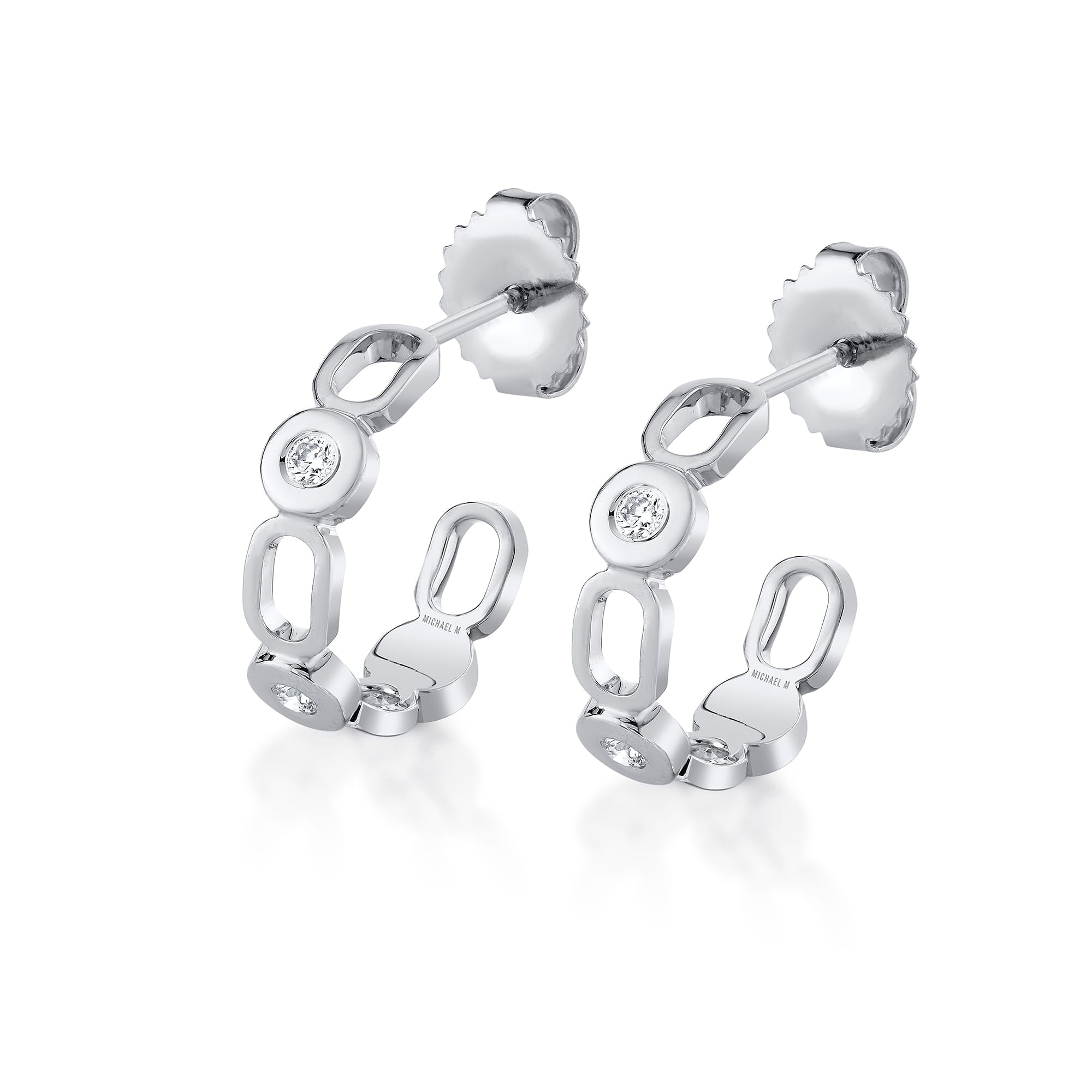 MICHAEL M Fashion Earrings 14K White Gold Link Petite Connection Hoops ER358S