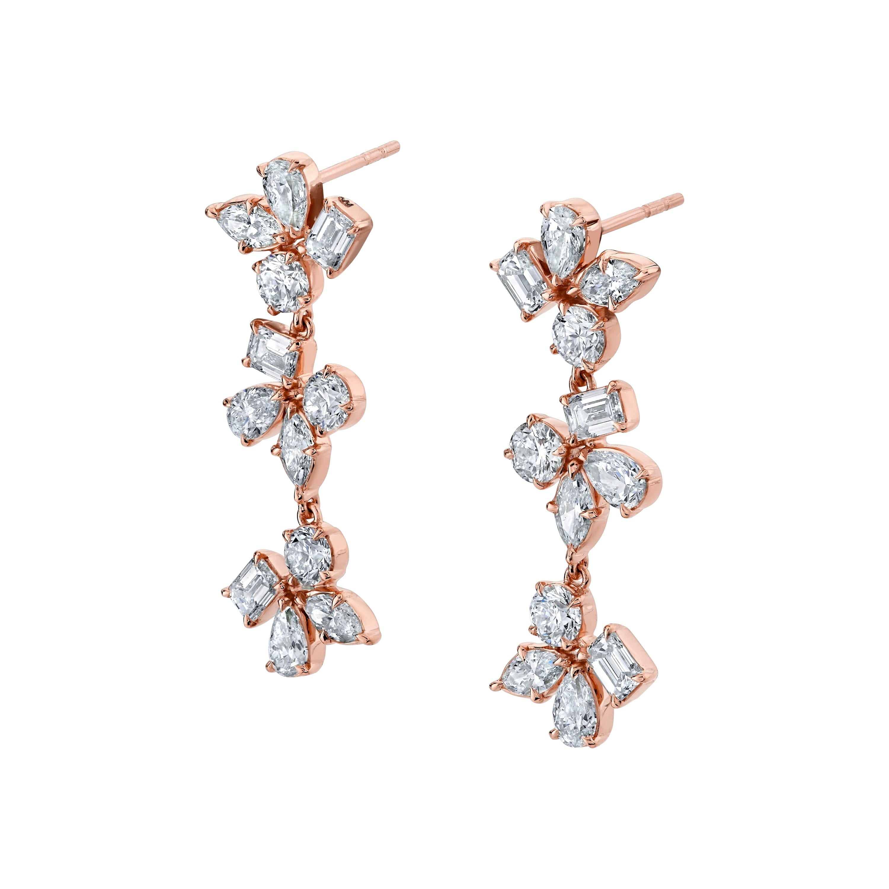 MICHAEL M Fashion Earrings 18K Rose Gold Montage 3 Cluster Drop Earrings ER613