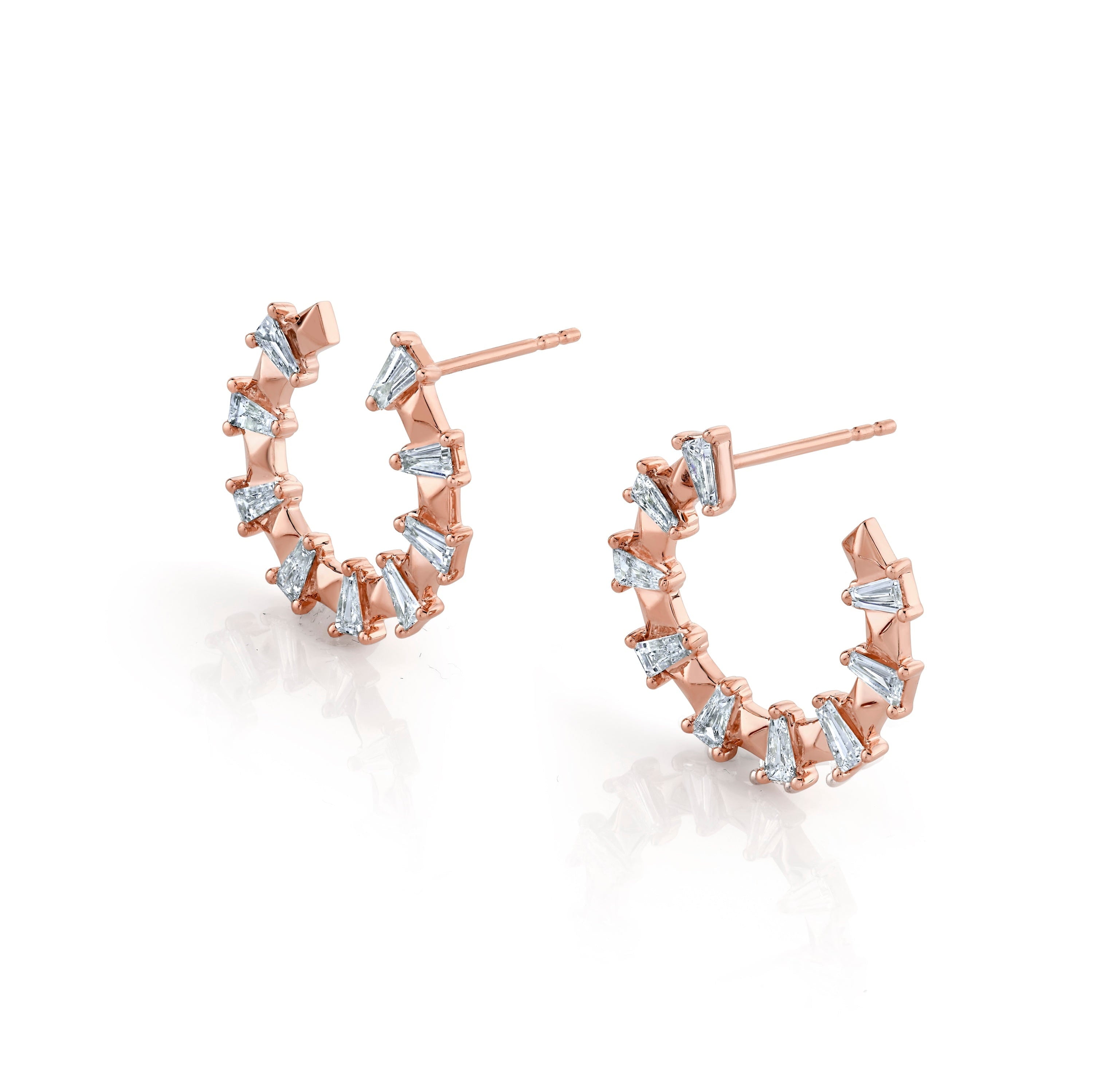 MICHAEL M Fashion Earrings 18K Rose Gold Montage Baguette Front-to-Back Hoops