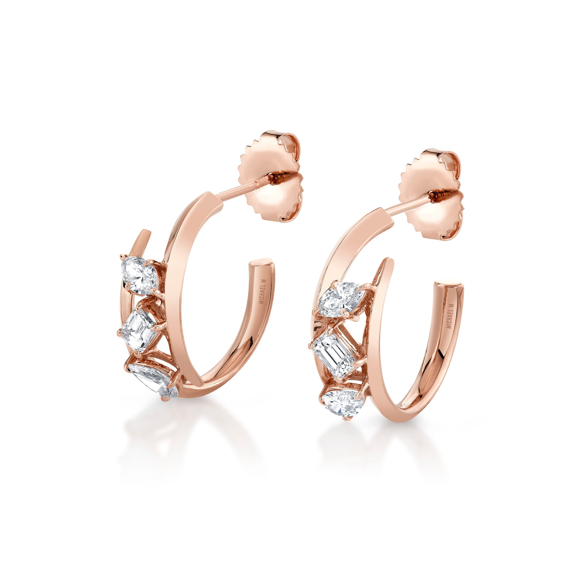 MICHAEL M Fashion Earrings 18K Rose Gold Montage Bypass Hoops ER634
