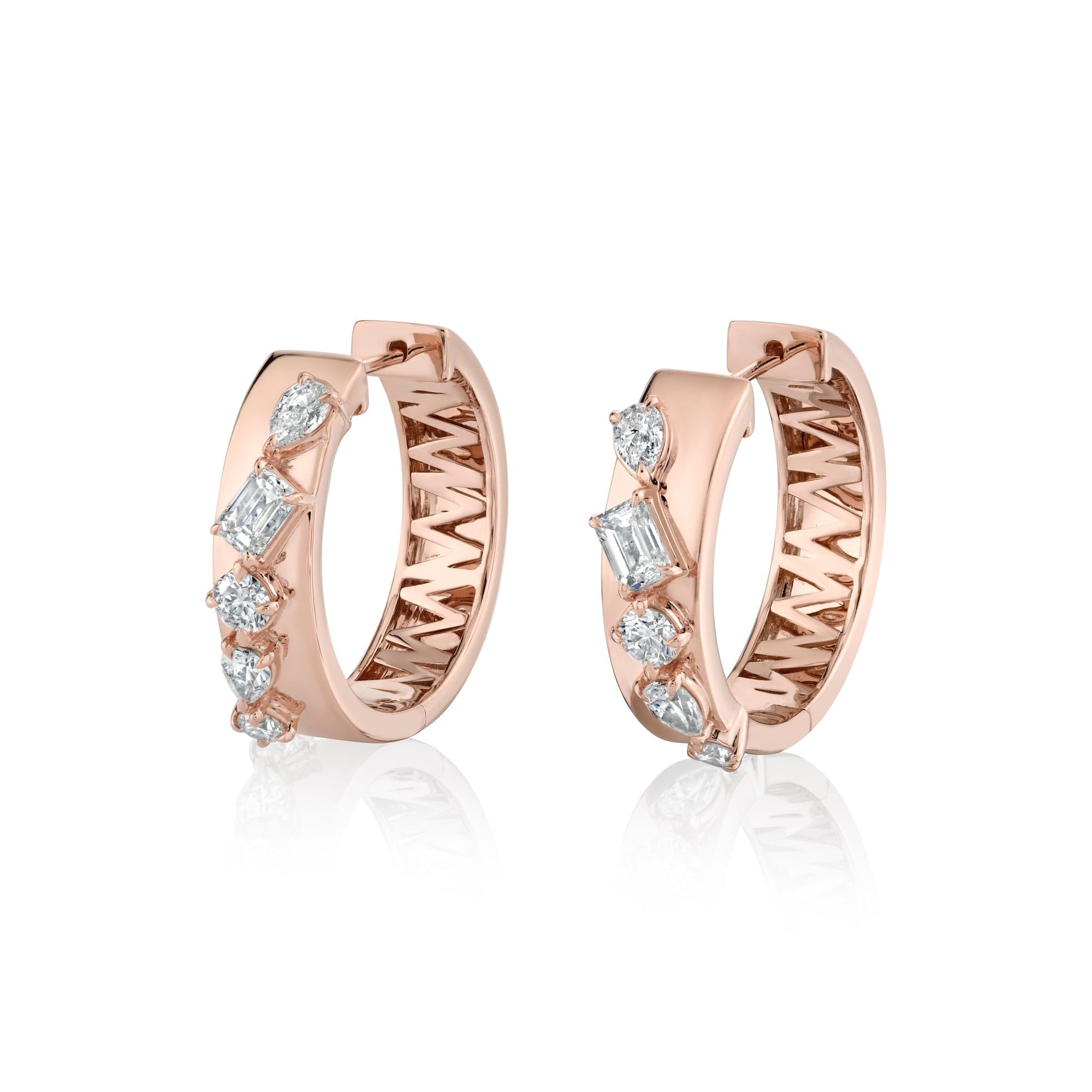MICHAEL M Fashion Earrings 18K Rose Gold Montage Diamond Cross Hoops ER618