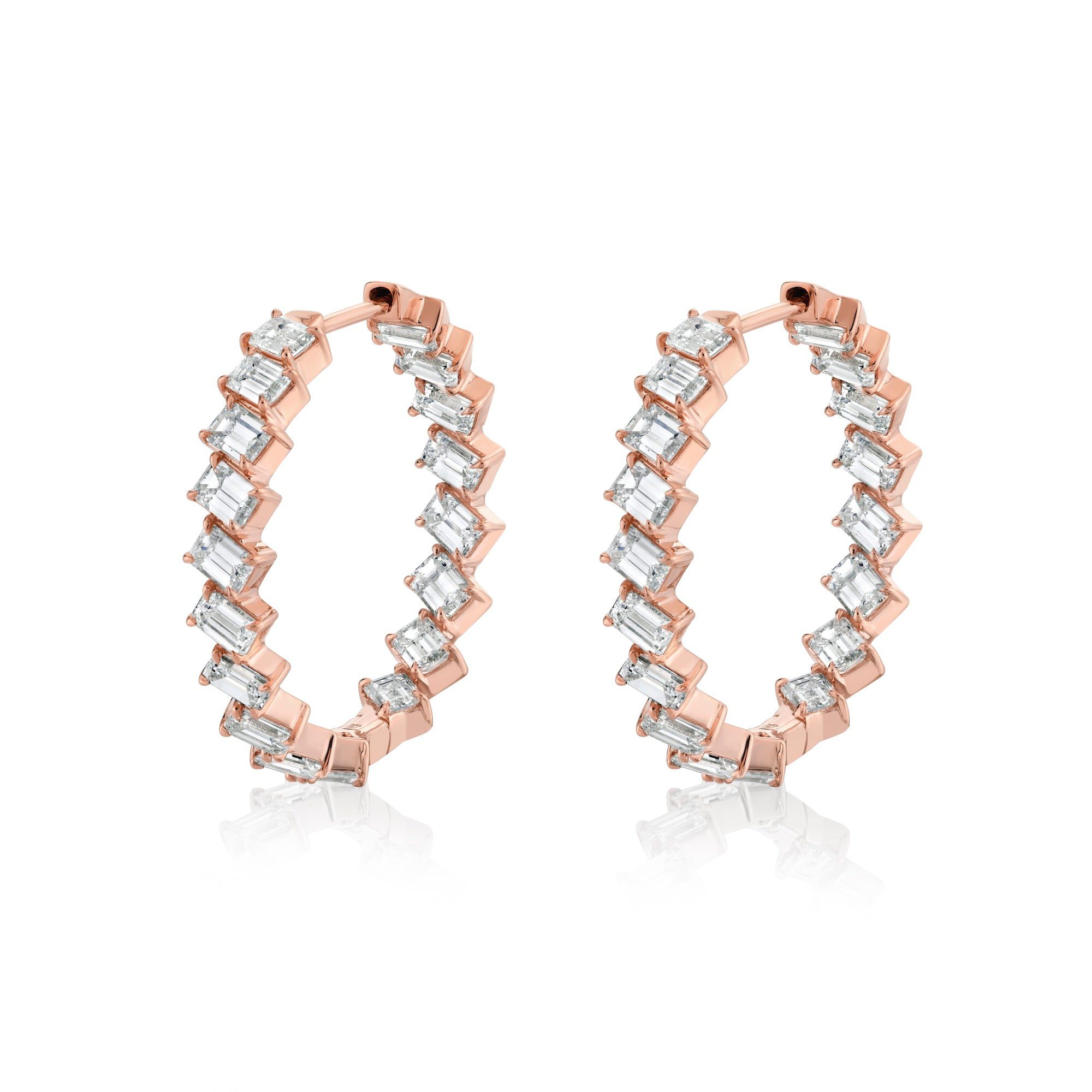MICHAEL M Fashion Earrings 18K Rose Gold Montage Emerald Hoop Earrings ER619