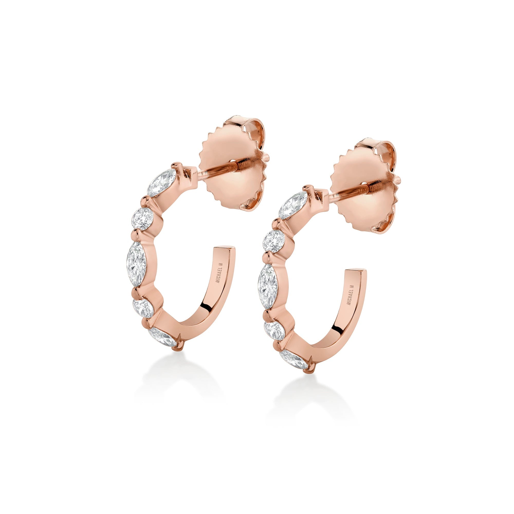 MICHAEL M Fashion Earrings 18K Rose Gold Montage Marquise and Round Cut Diamond Hoops ER624