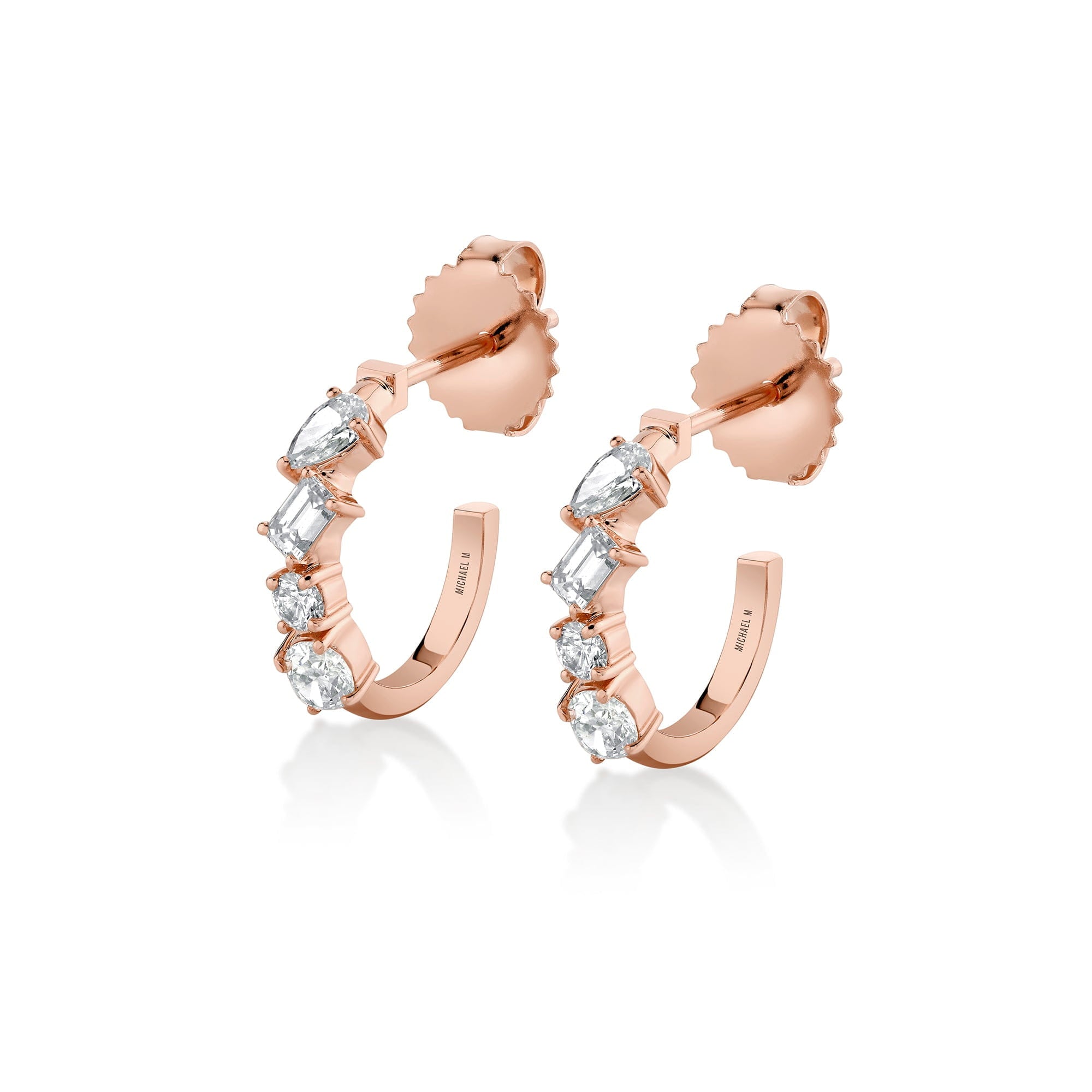 MICHAEL M Fashion Earrings 18K Rose Gold Montage Mixed Cut Diamond Hoops ER627