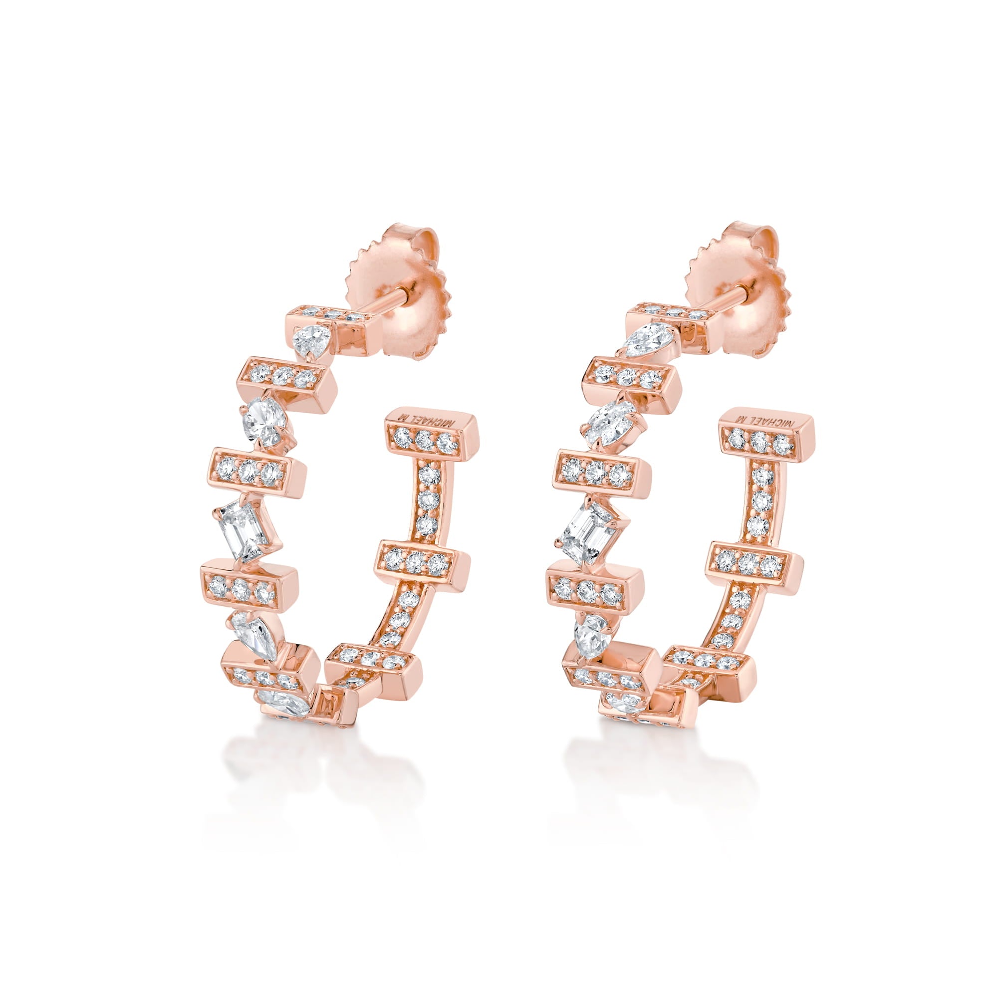 MICHAEL M Fashion Earrings 18K Rose Gold Montage Mixed-Cut Pavé Bar Earrings ER640