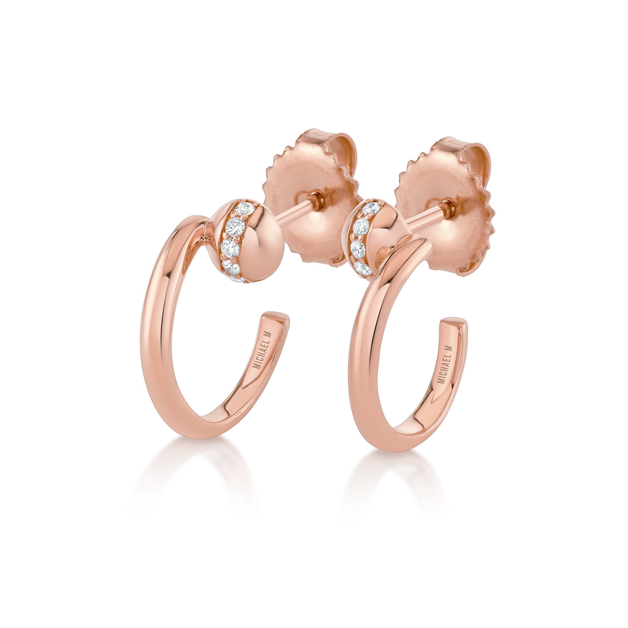 MICHAEL M Fashion Earrings 18K Rose Gold Orb Bypass Hoop Earrings ER636