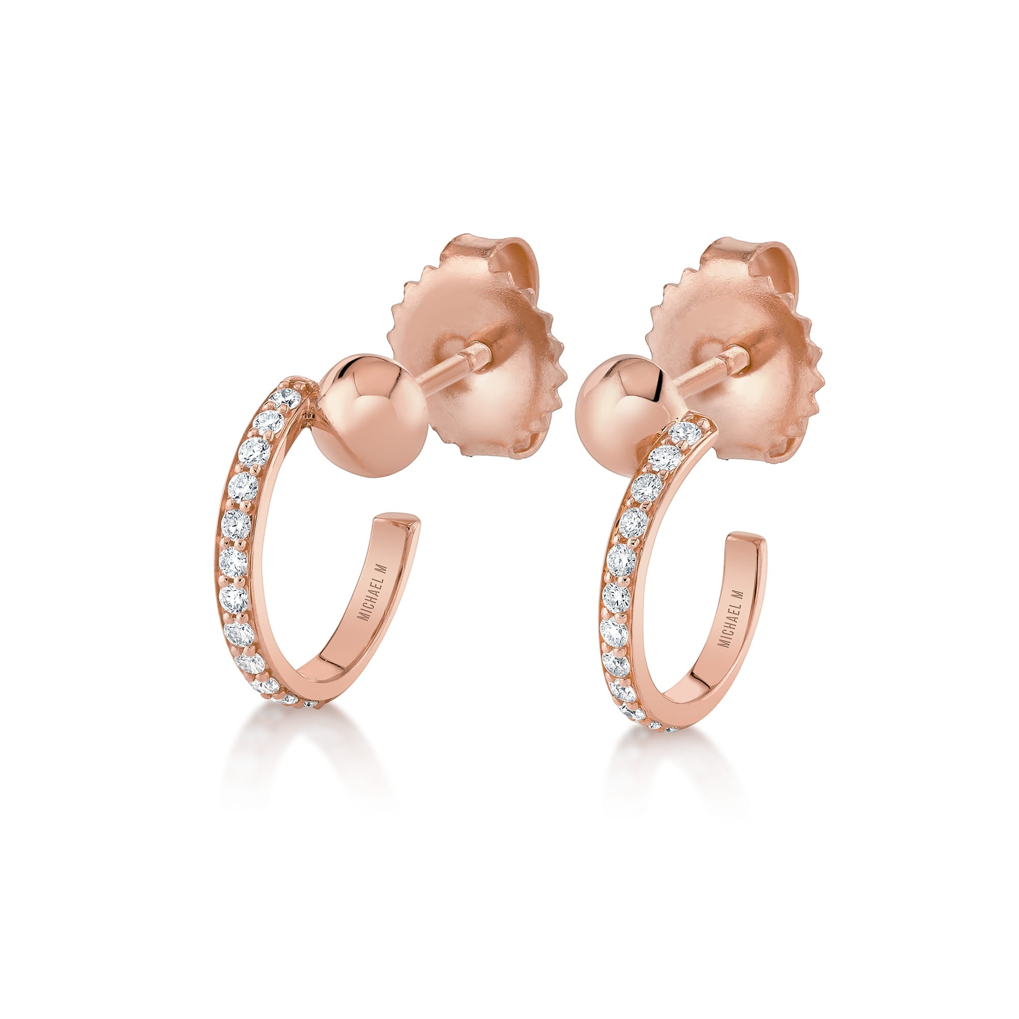 MICHAEL M Fashion Earrings 18K Rose Gold Orb Pavé Bypass Hoop Earrings ER637