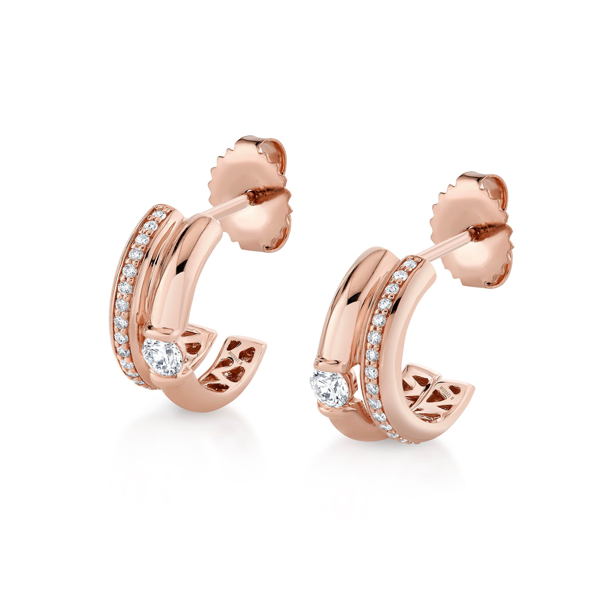 MICHAEL M Fashion Earrings 18K Rose Gold Orb Split Pavé Hoop Earrings ER638