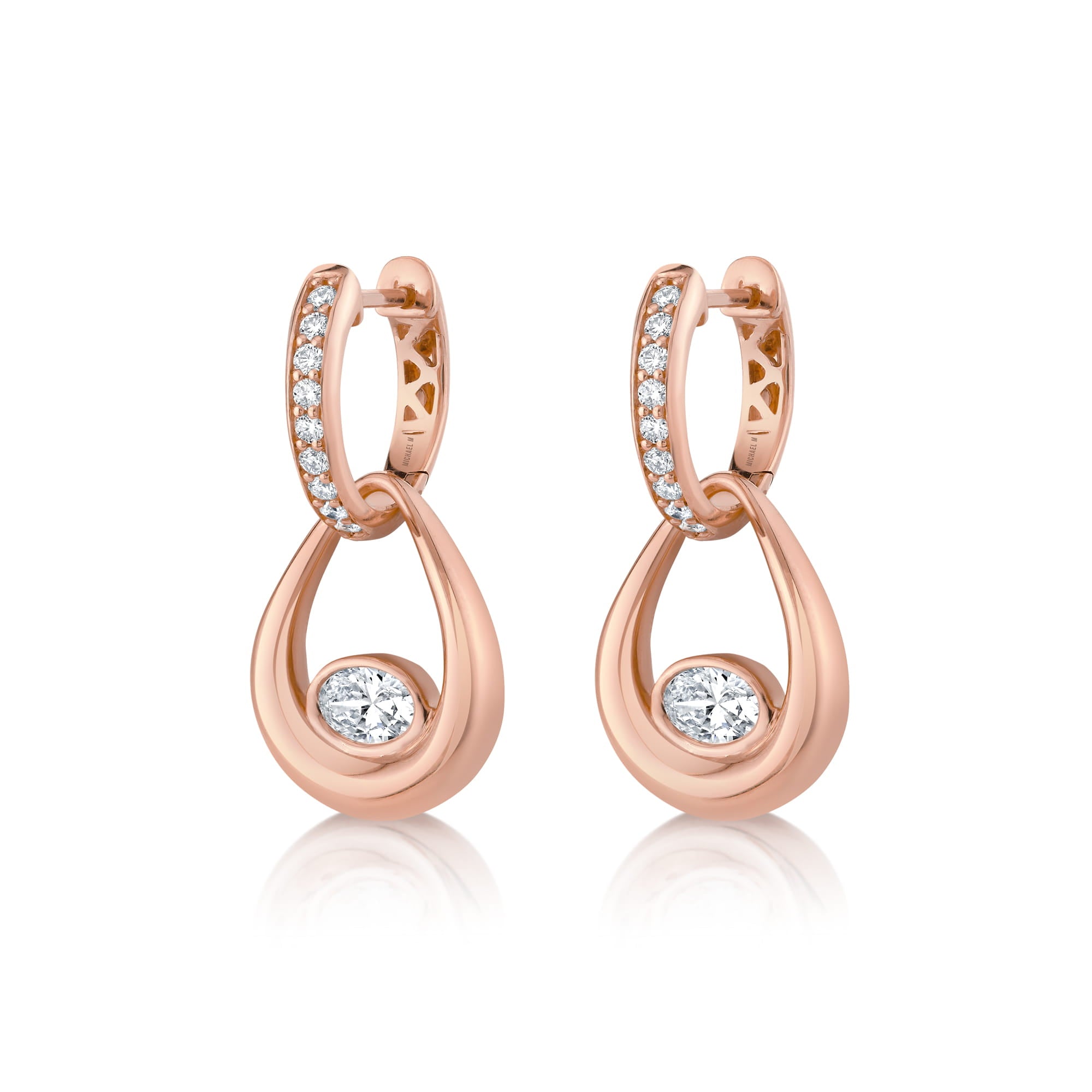 MICHAEL M Fashion Earrings 18K Rose Gold Orb Teardrop Bezel Drop Earrings ER641