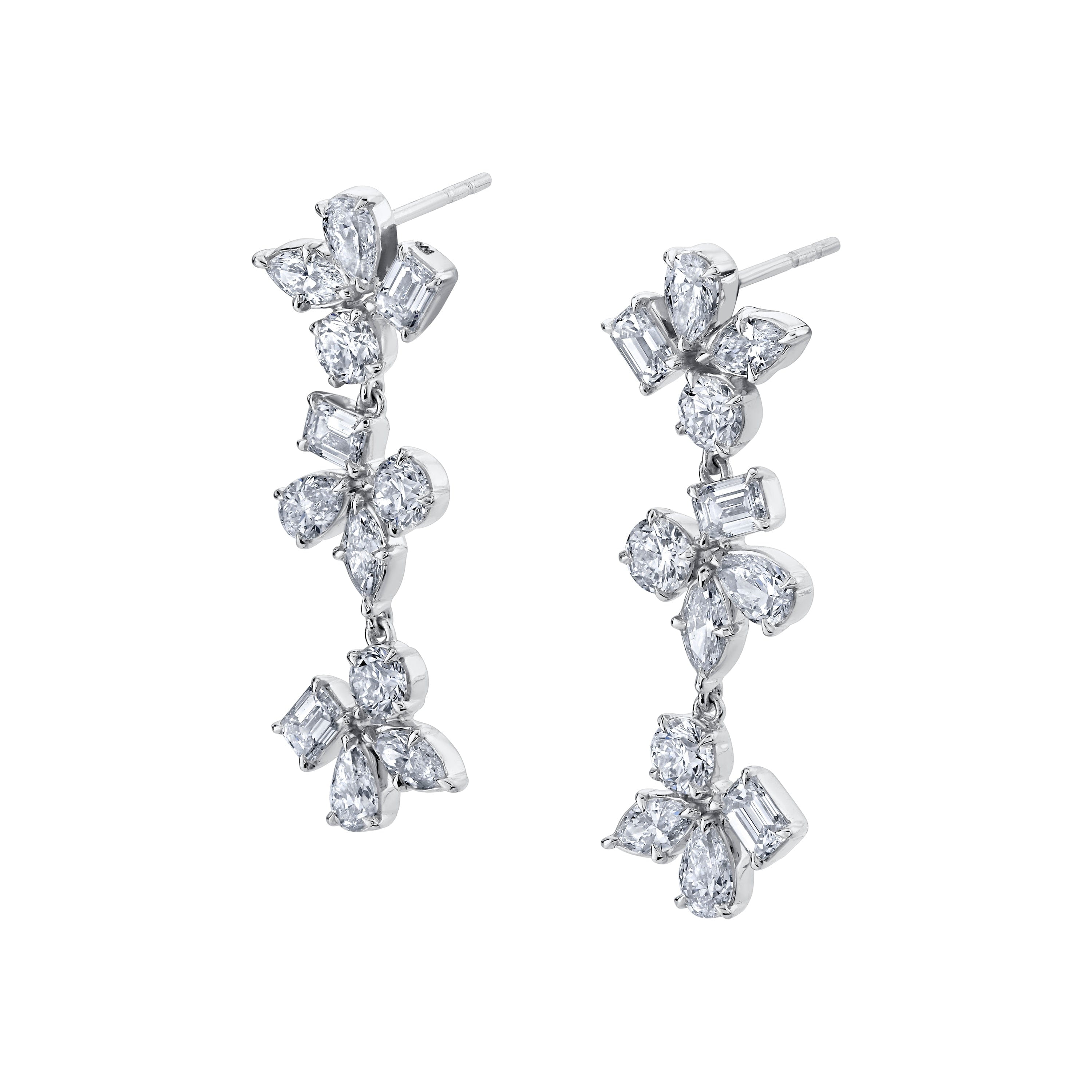 MICHAEL M Fashion Earrings 18K White Gold Montage 3 Cluster Drop Earrings ER613
