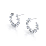 MICHAEL M Fashion Earrings 18K White Gold Montage Baguette Front-to-Back Hoops