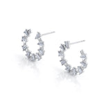 MICHAEL M Fashion Earrings 18K White Gold Montage Baguette Front-to-Back Hoops ER616