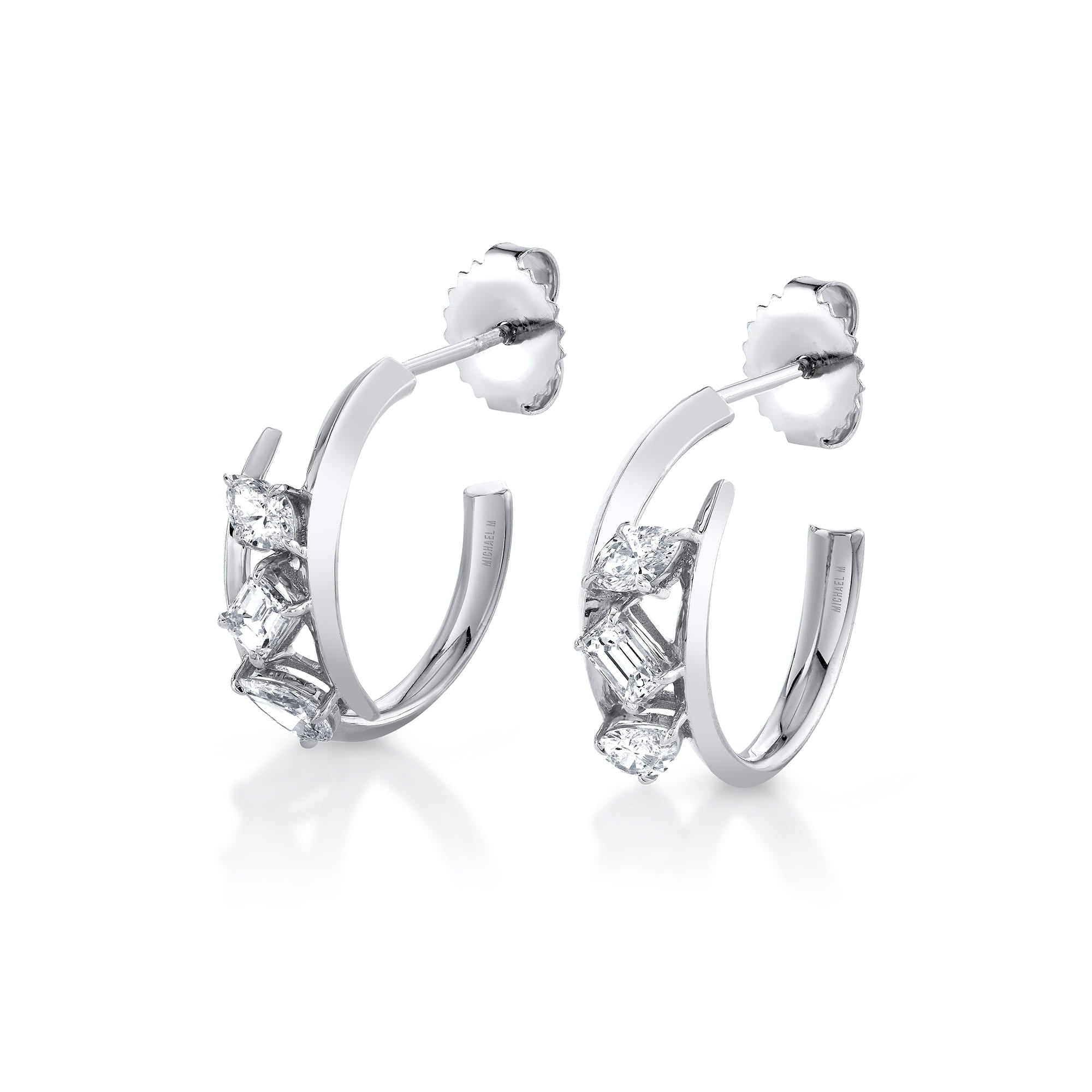 MICHAEL M Fashion Earrings 18K White Gold Montage Bypass Hoops ER634