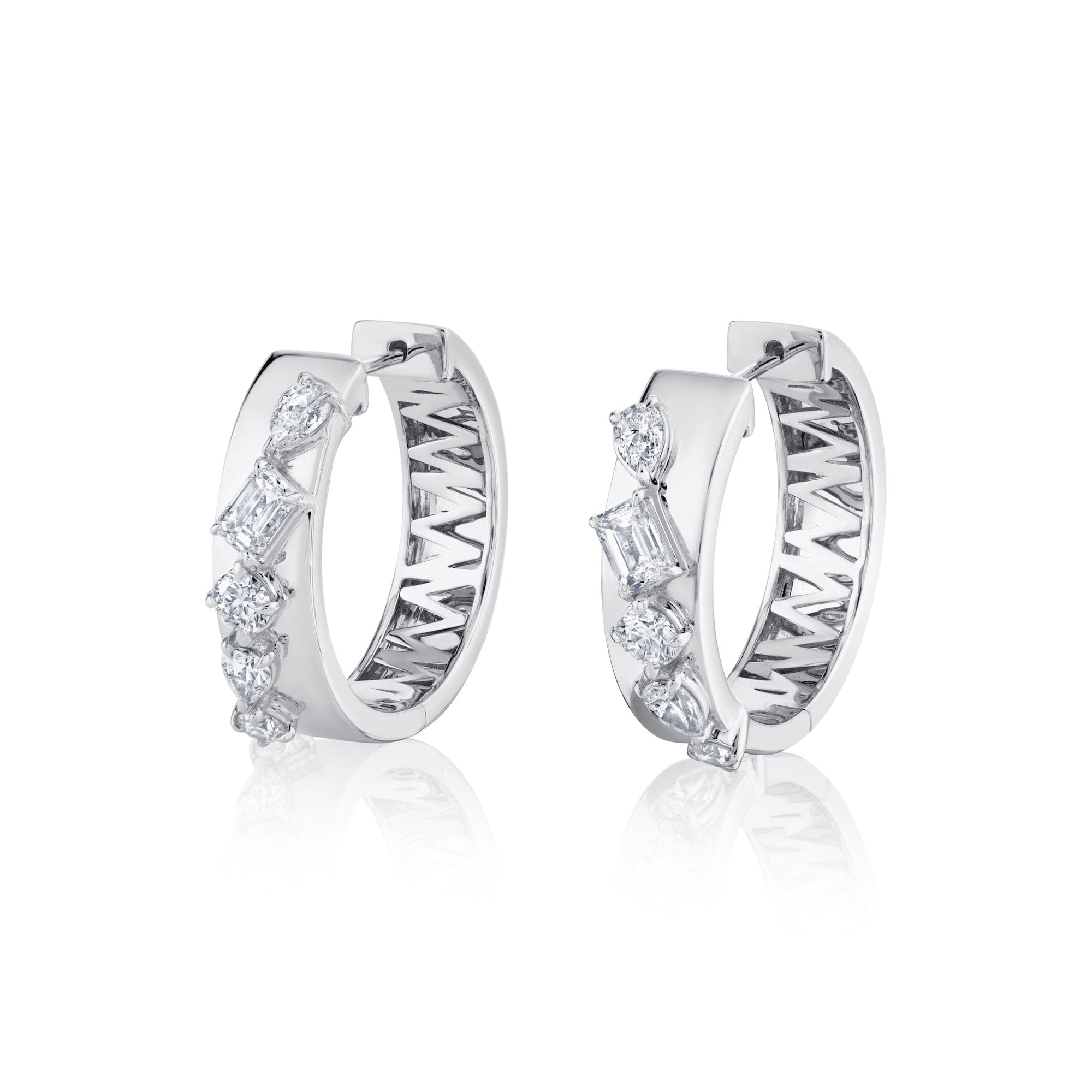 MICHAEL M Fashion Earrings 18K White Gold Montage Diamond Cross Hoops