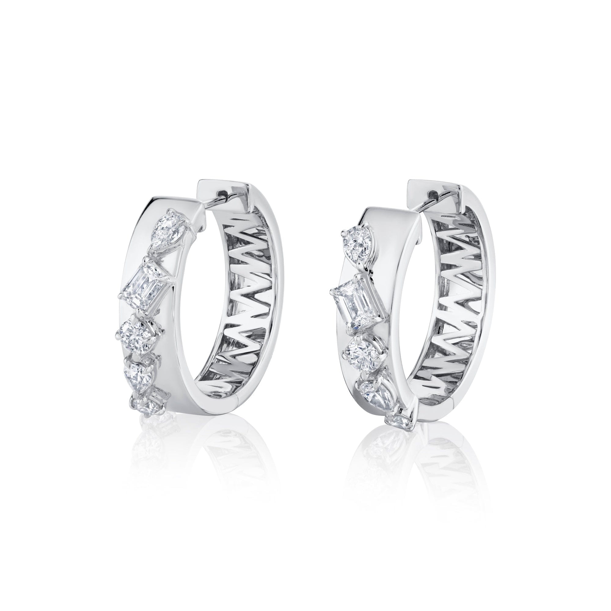 MICHAEL M Fashion Earrings 18K White Gold Montage Diamond Cross Hoops ER618