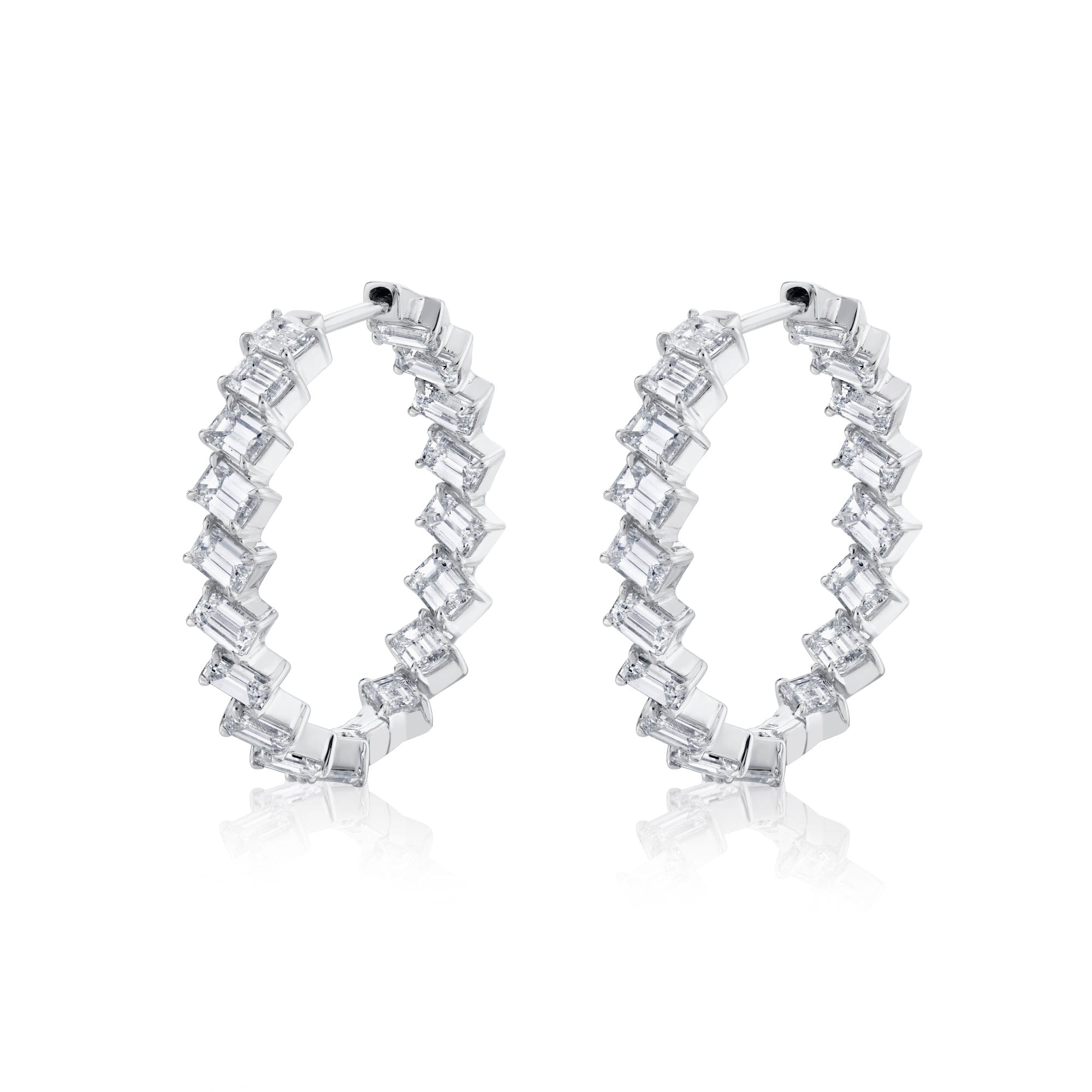MICHAEL M Fashion Earrings 18K White Gold Montage Emerald Hoop Earrings
