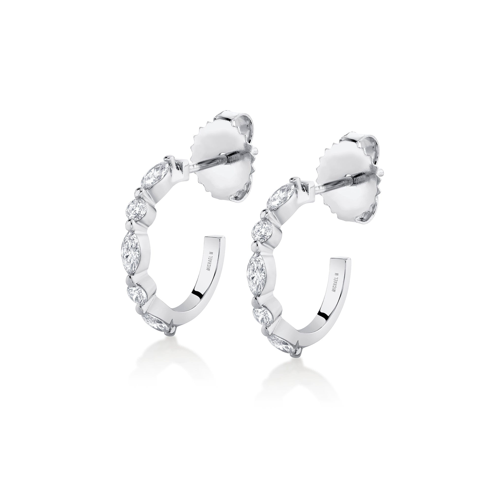 MICHAEL M Fashion Earrings 18K White Gold Montage Marquise and Round Cut Diamond Hoops ER624