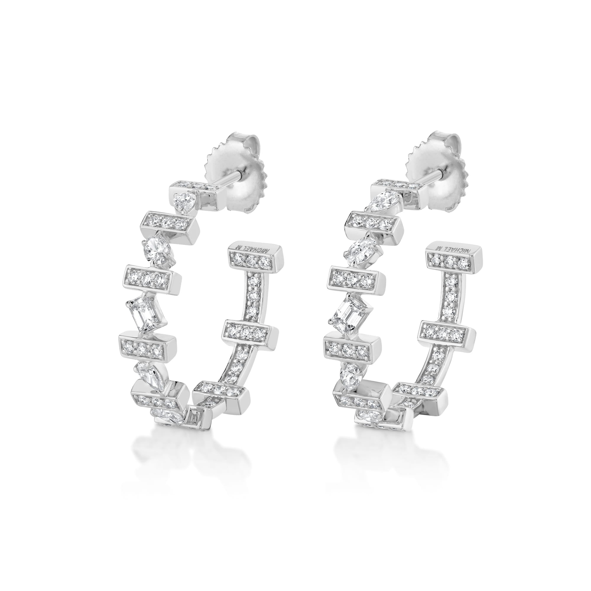 MICHAEL M Fashion Earrings 18K White Gold Montage Mixed-Cut Pavé Bar Earrings ER640