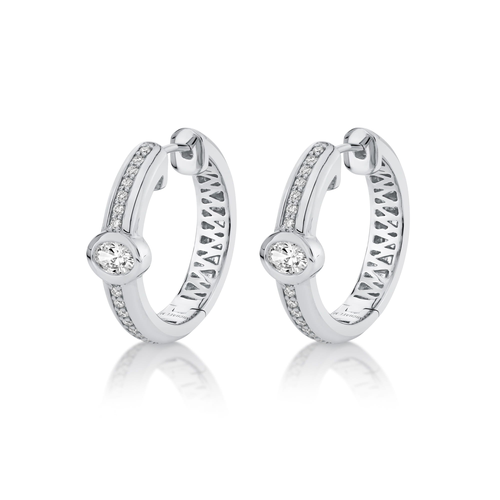 MICHAEL M Fashion Earrings 18K White Gold Orb Pavé Bezel Hoop Earrings ER639