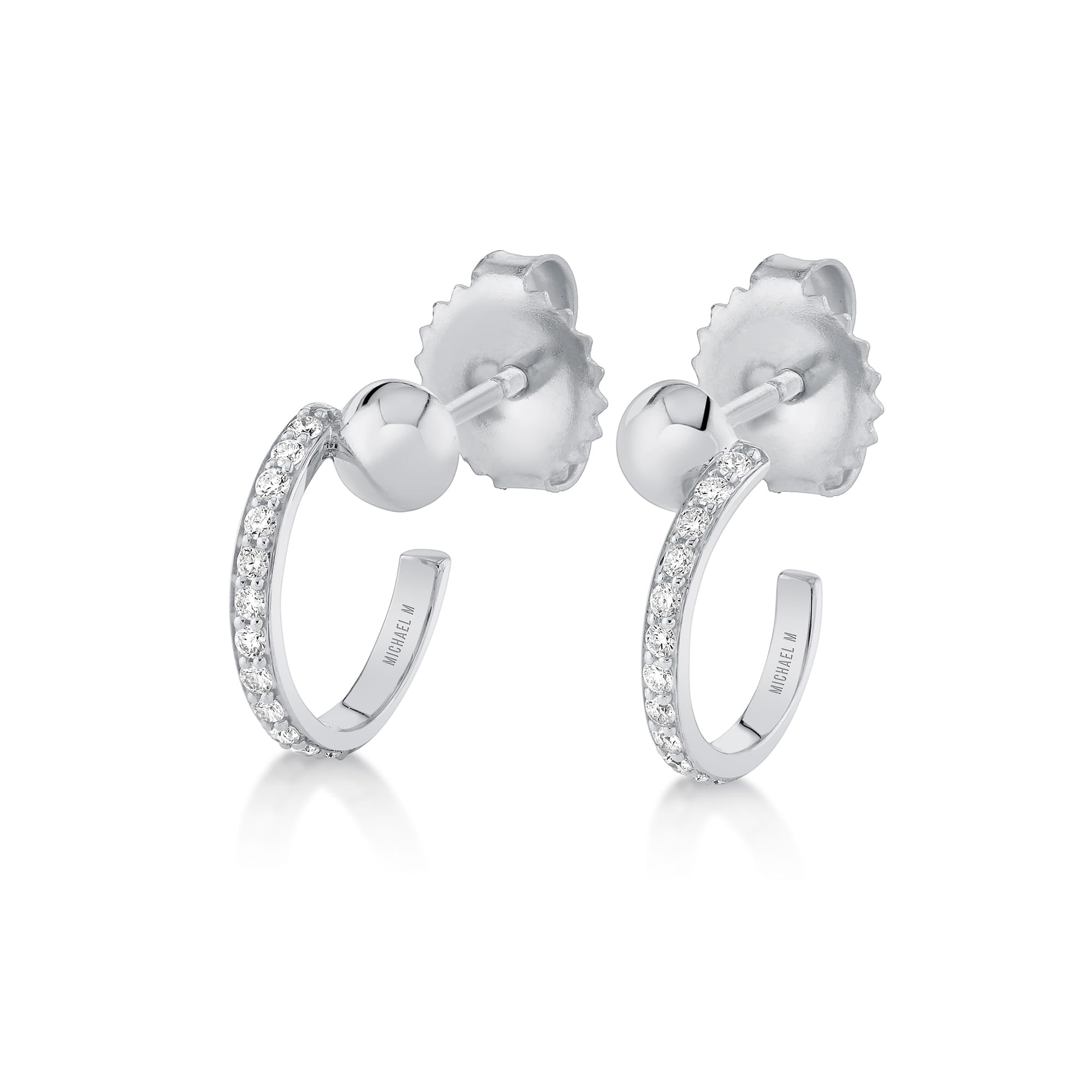 MICHAEL M Fashion Earrings 18K White Gold Orb Pavé Bypass Hoop Earrings ER637