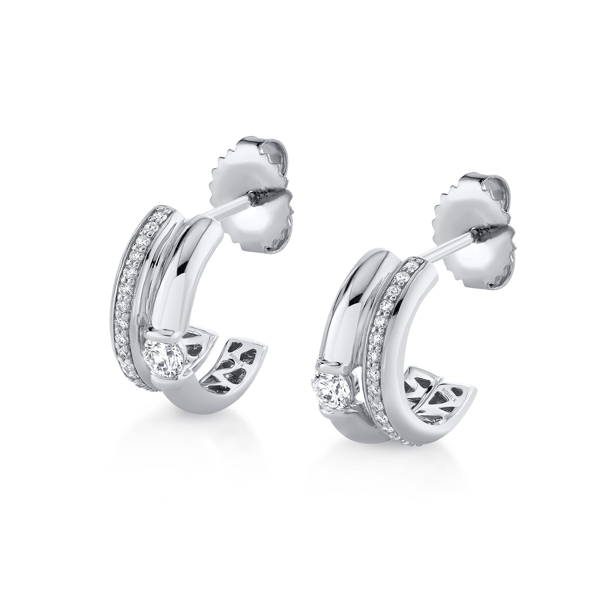 MICHAEL M Fashion Earrings 18K White Gold Orb Split Pavé Hoop Earrings ER638