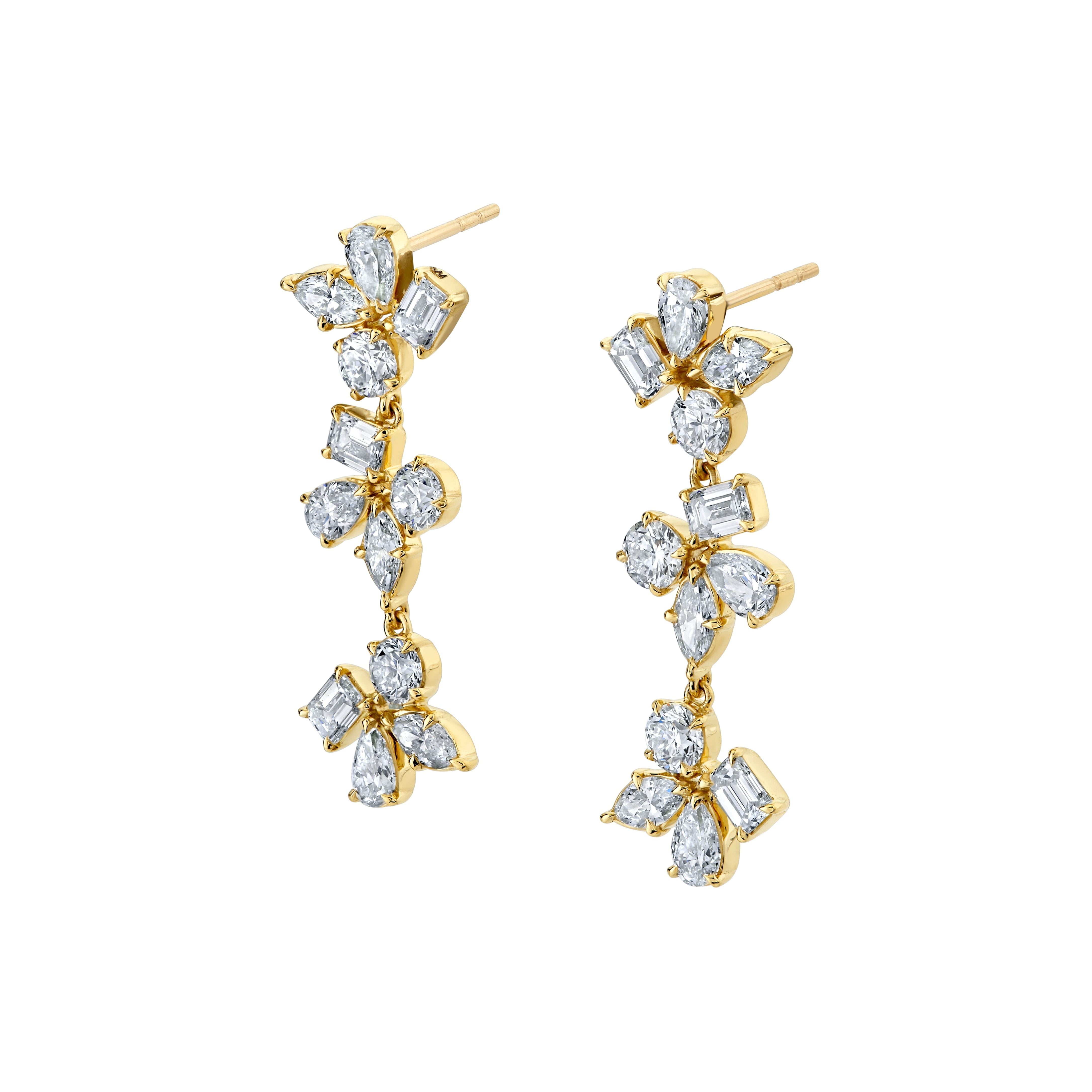 MICHAEL M Fashion Earrings 18K Yellow Gold Montage 3 Cluster Drop Earrings
