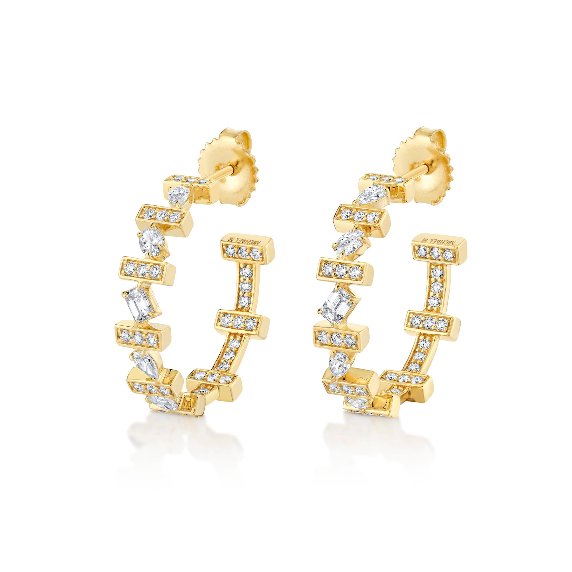 MICHAEL M Fashion Earrings 18K Yellow Gold Montage Mixed-Cut Pavé Bar Earrings ER640
