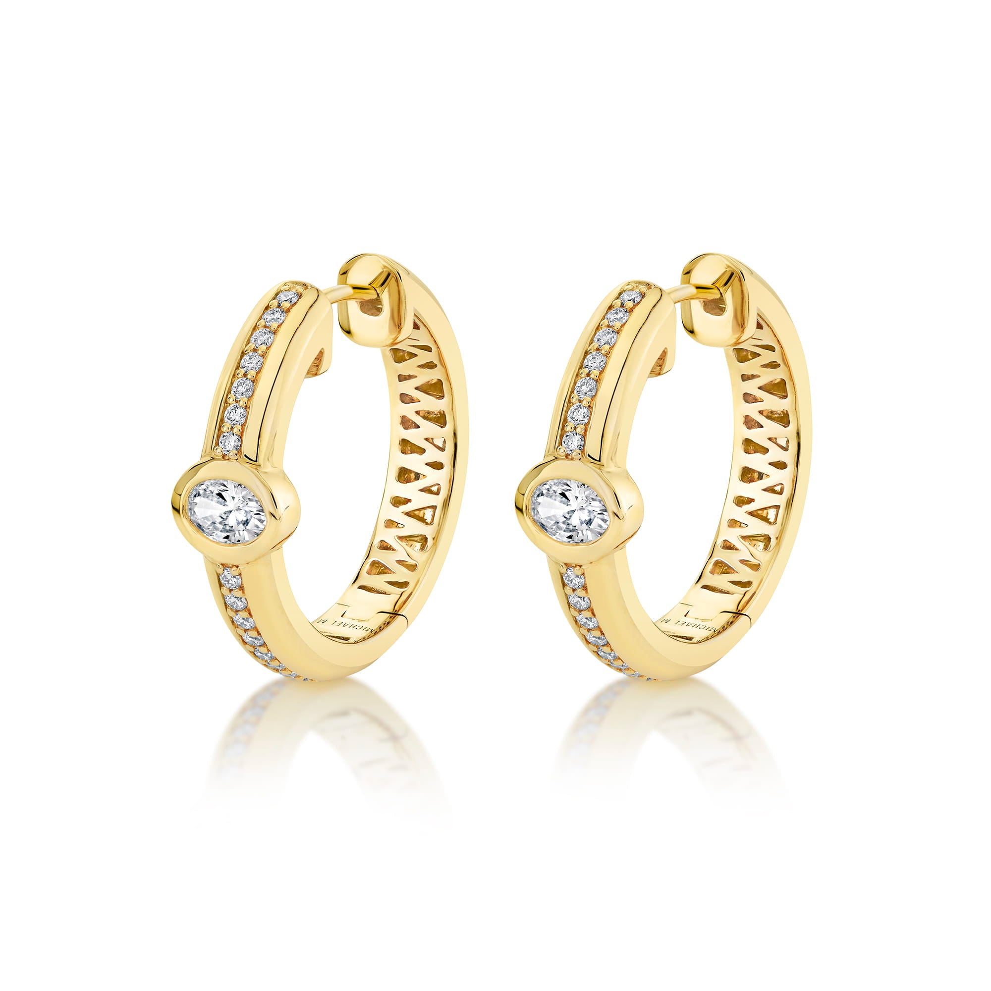 MICHAEL M Fashion Earrings 18K Yellow Gold Orb Pavé Bezel Hoop Earrings ER639